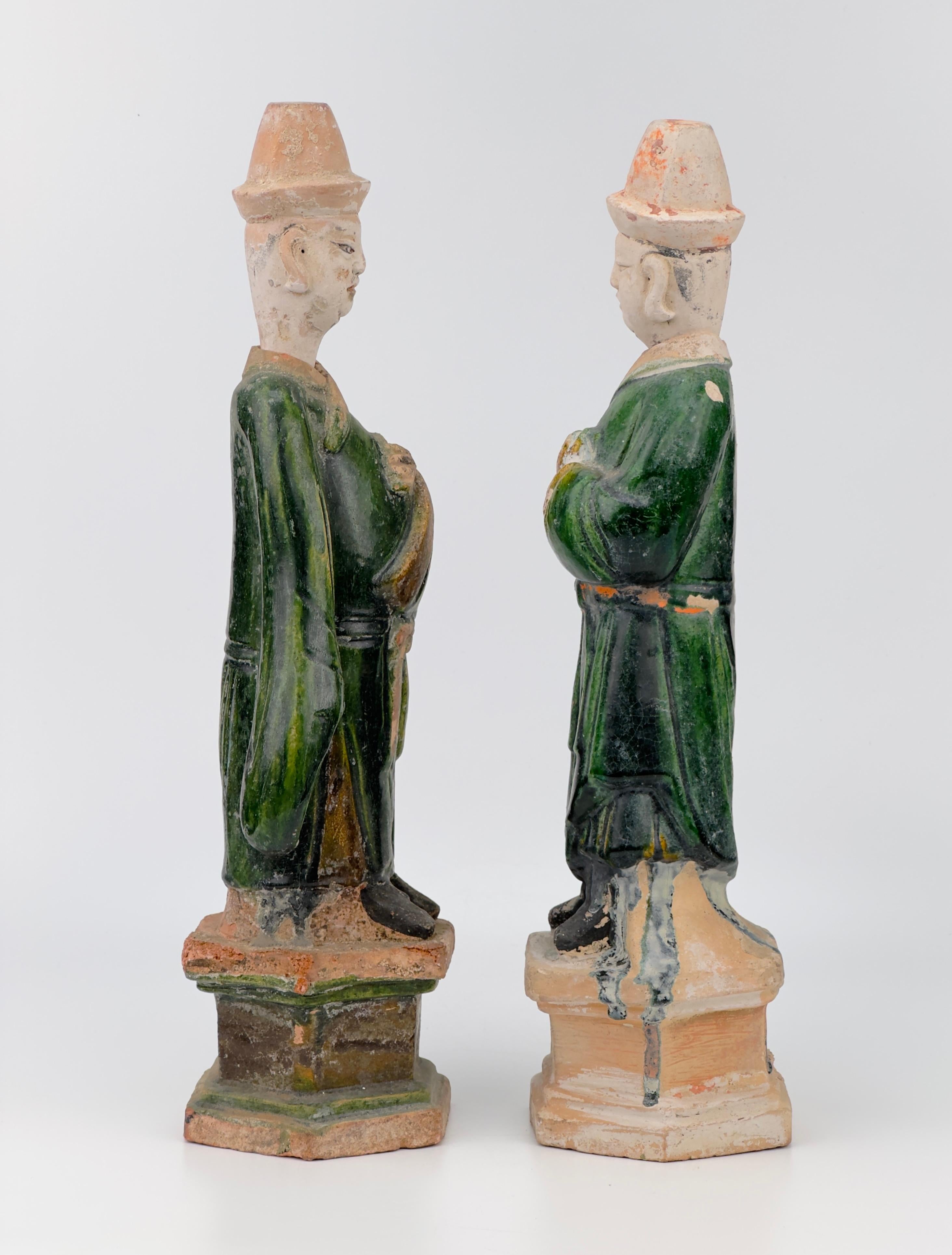 Glazed Two Large green glazed figures, Ming Period (1368-1644) For Sale