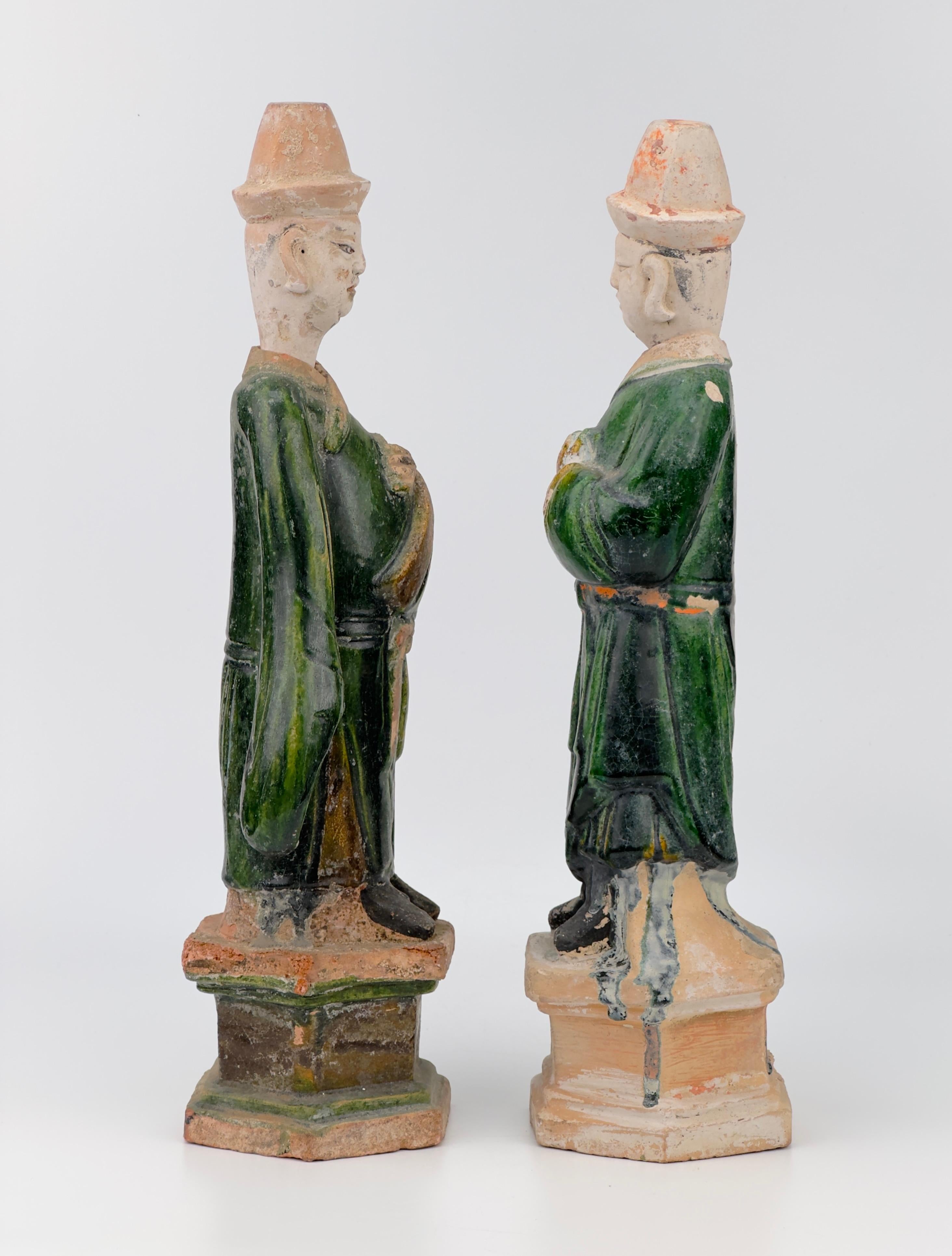 Glazed Two Large green glazed figures, Ming Period (1368-1644)