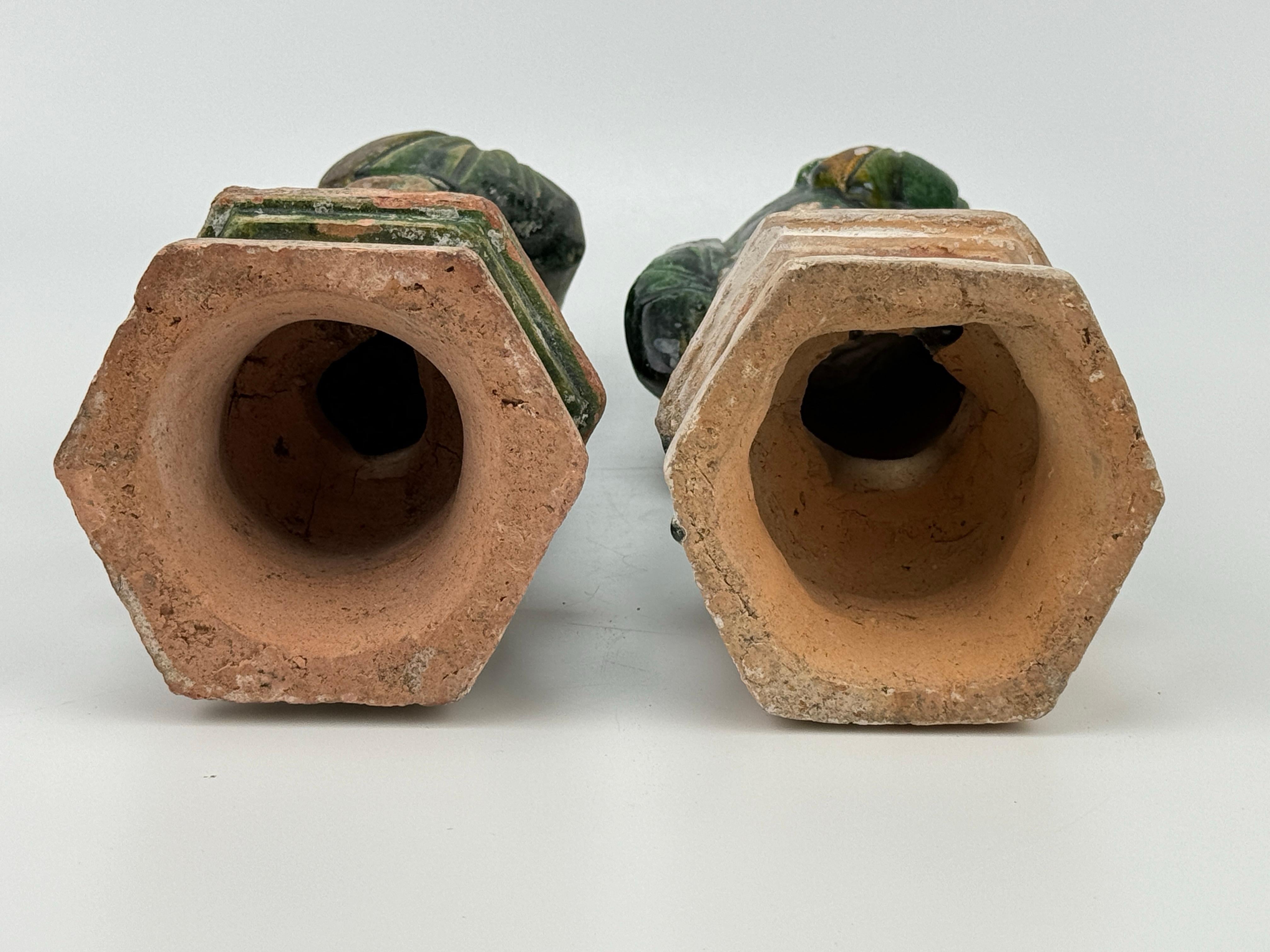 Pottery Two Large green glazed figures, Ming Period (1368-1644)
