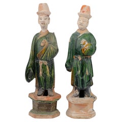 Two Large green glazed figures, Ming Period (1368-1644)