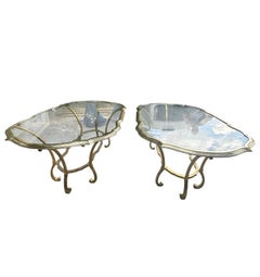 Two Large Hollywood Regency Italian Glass and Brass Coffee Tables.