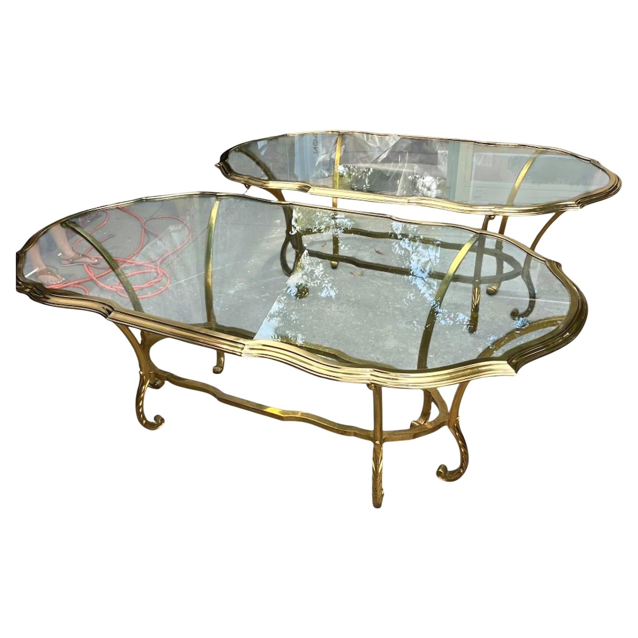 Two Large Hollywood Regency Italian Glass and Brass Coffee Tables.