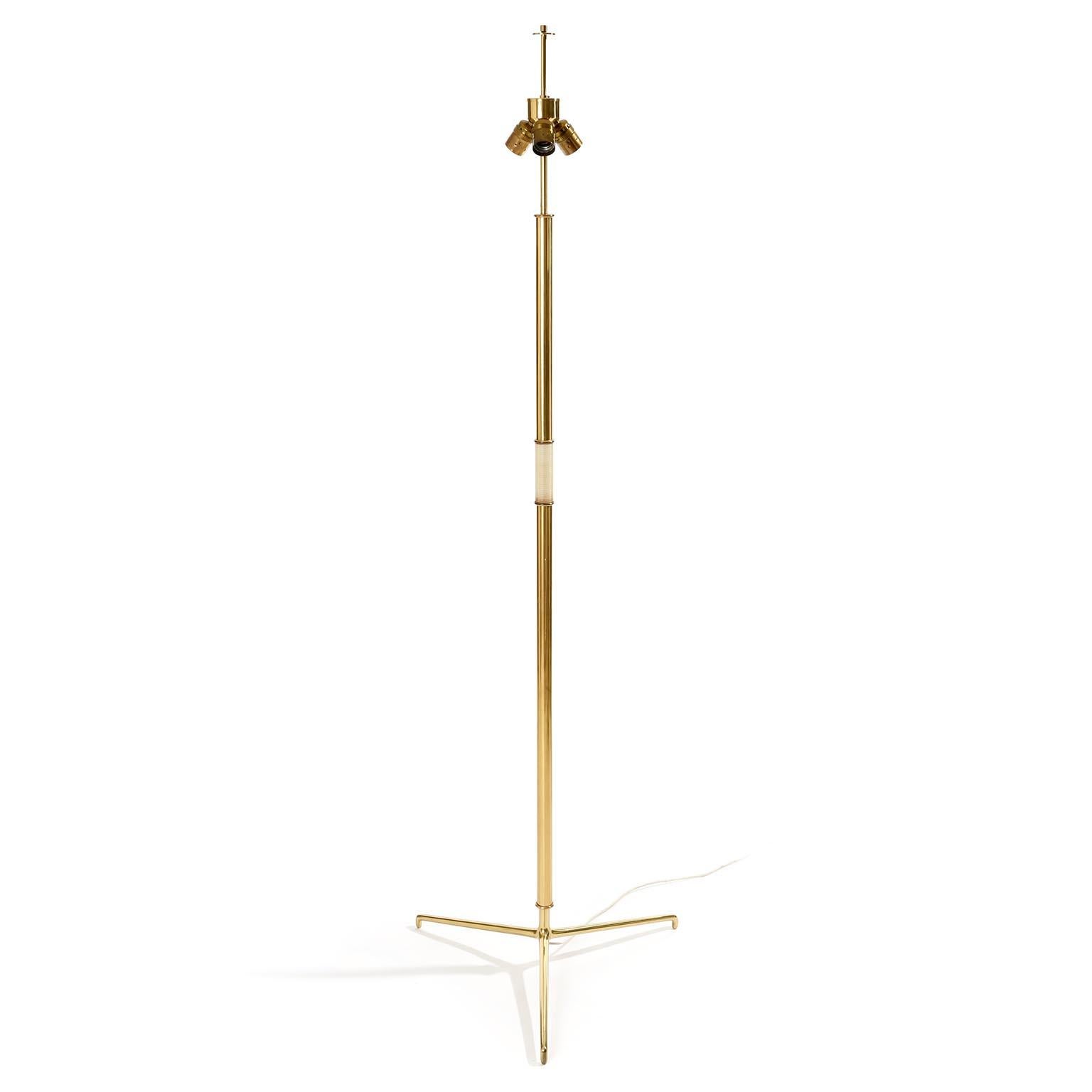 Mid-Century Modern Two Large Kalmar Floor Lamps 'Helios' Model 2035, Brass Tripod Base, 1960