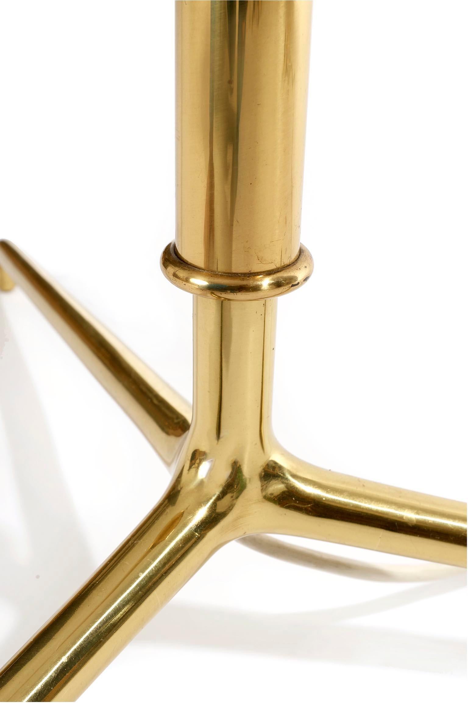 Aluminum Two Large Kalmar Floor Lamps 'Helios' Model 2035, Brass Tripod Base, 1960