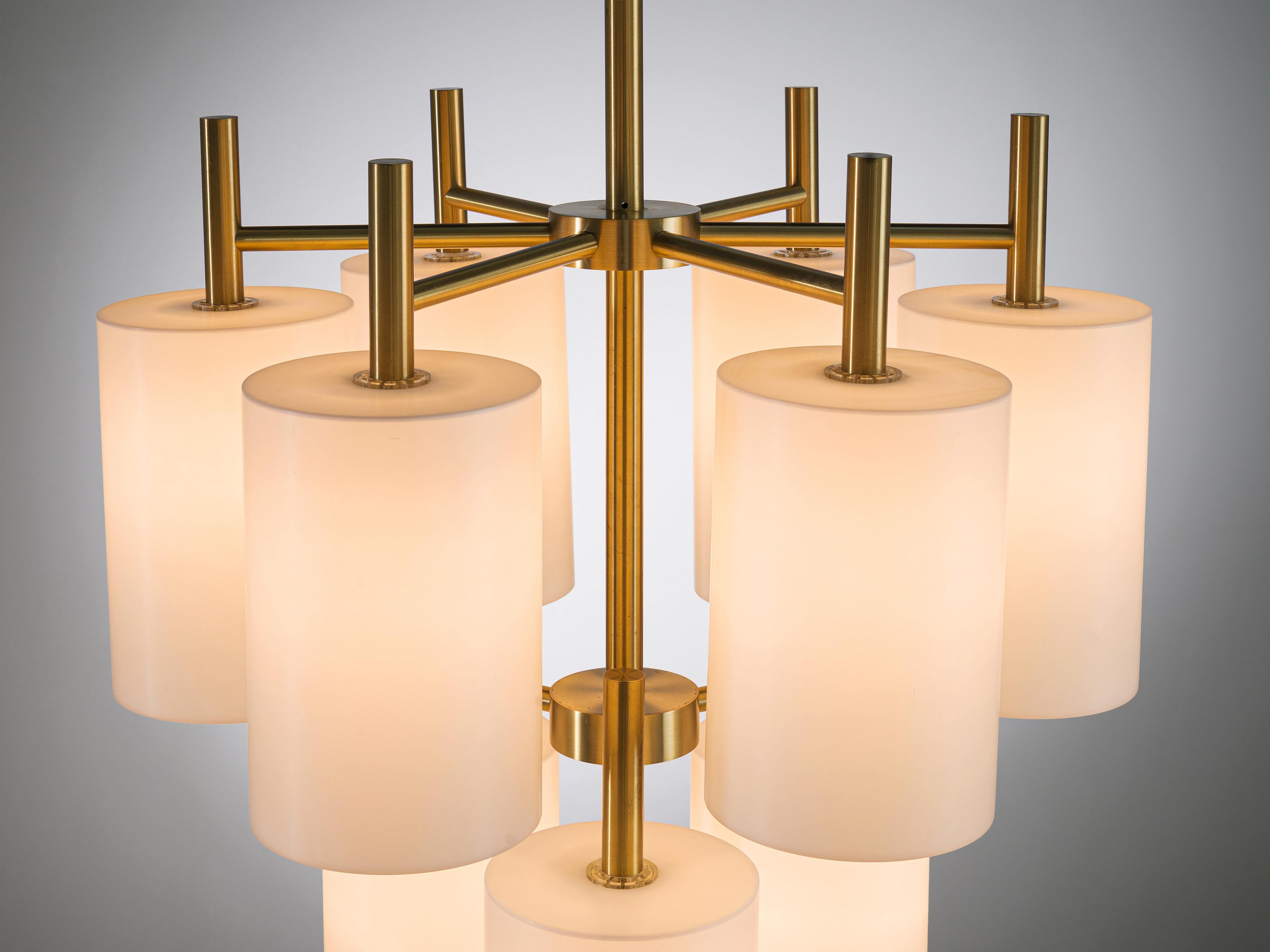 Scandinavian Modern Luxus of Sweden Large Brass Chandelier with Lucite Shades