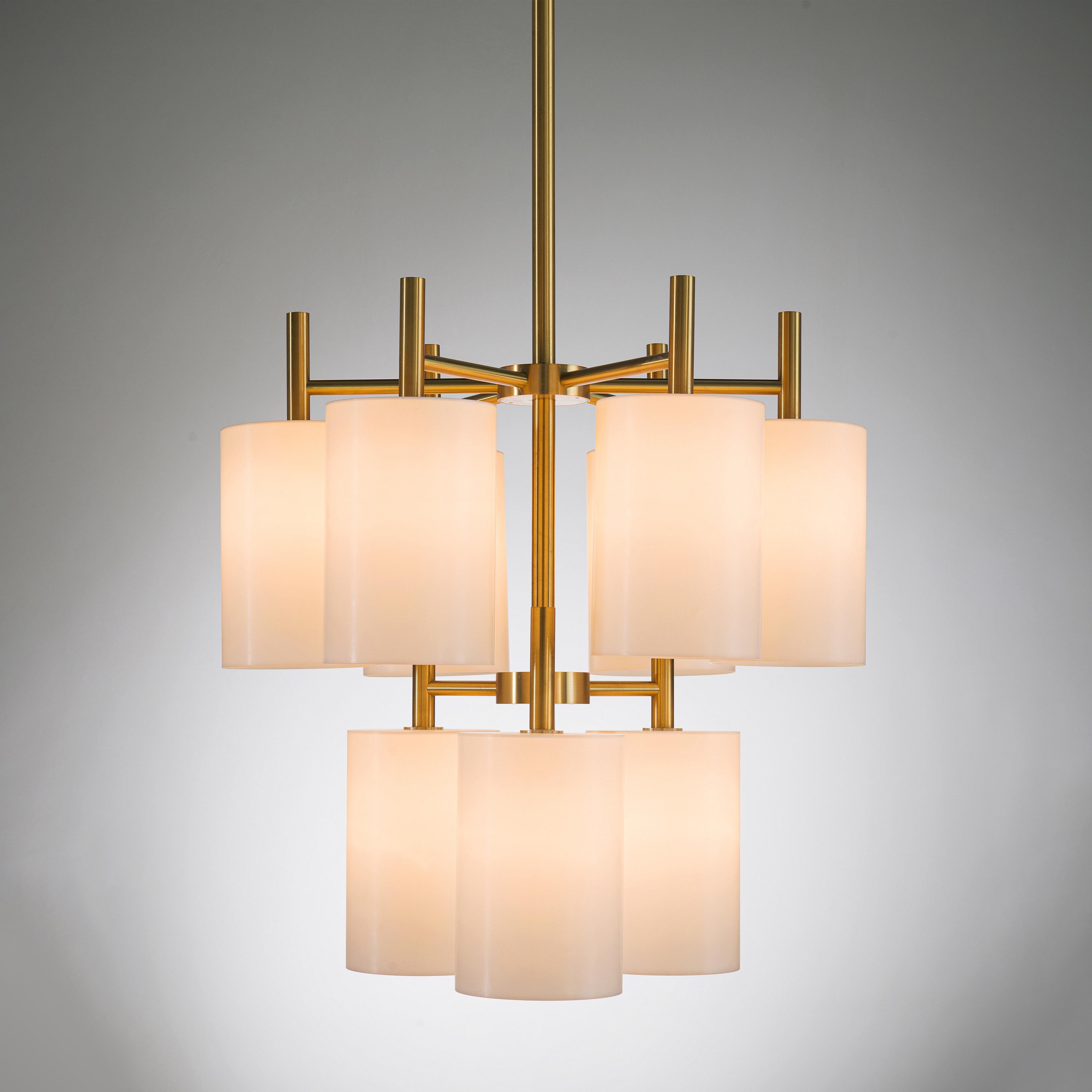 Swedish Luxus of Sweden Large Brass Chandelier with Lucite Shades