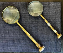 Two Large Magnifiers With 19th Century Gilded and Mother-of-Pearl Handles