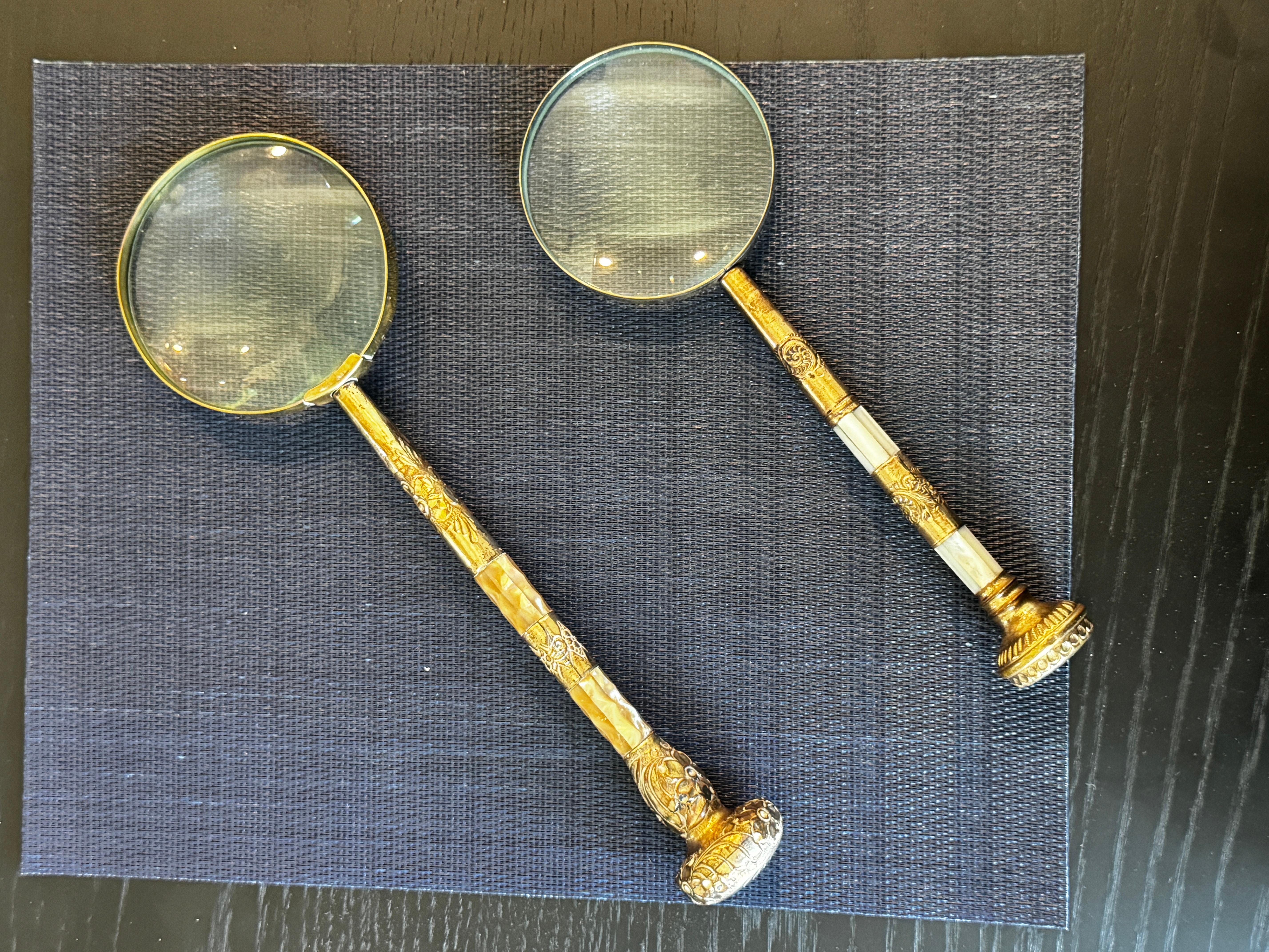 Two Large Magnifiers With 19th Century Gilded and Mother-of-Pearl Handles For Sale 1
