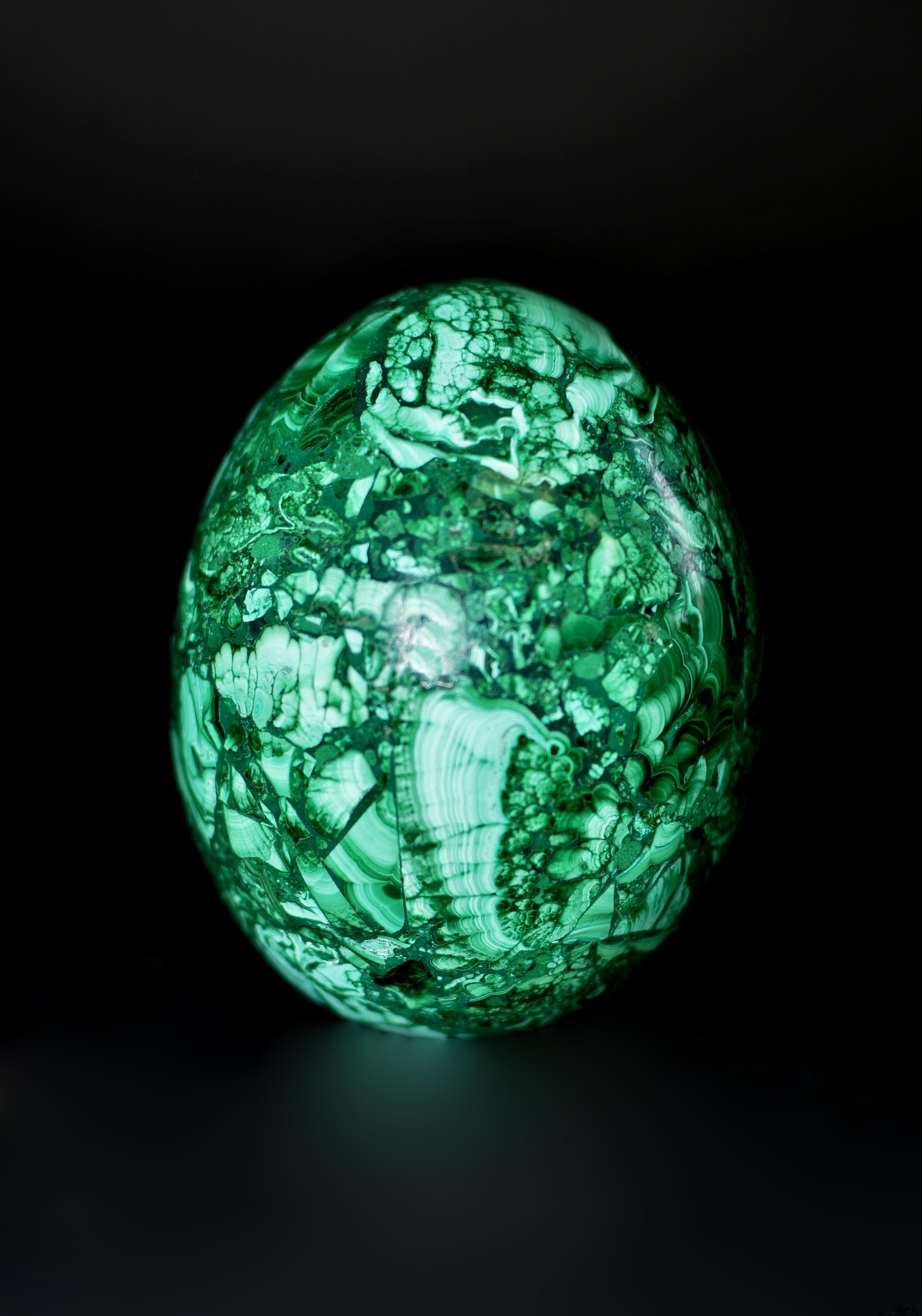 Two Large Malachite Eggs on Brass Stands For Sale 9