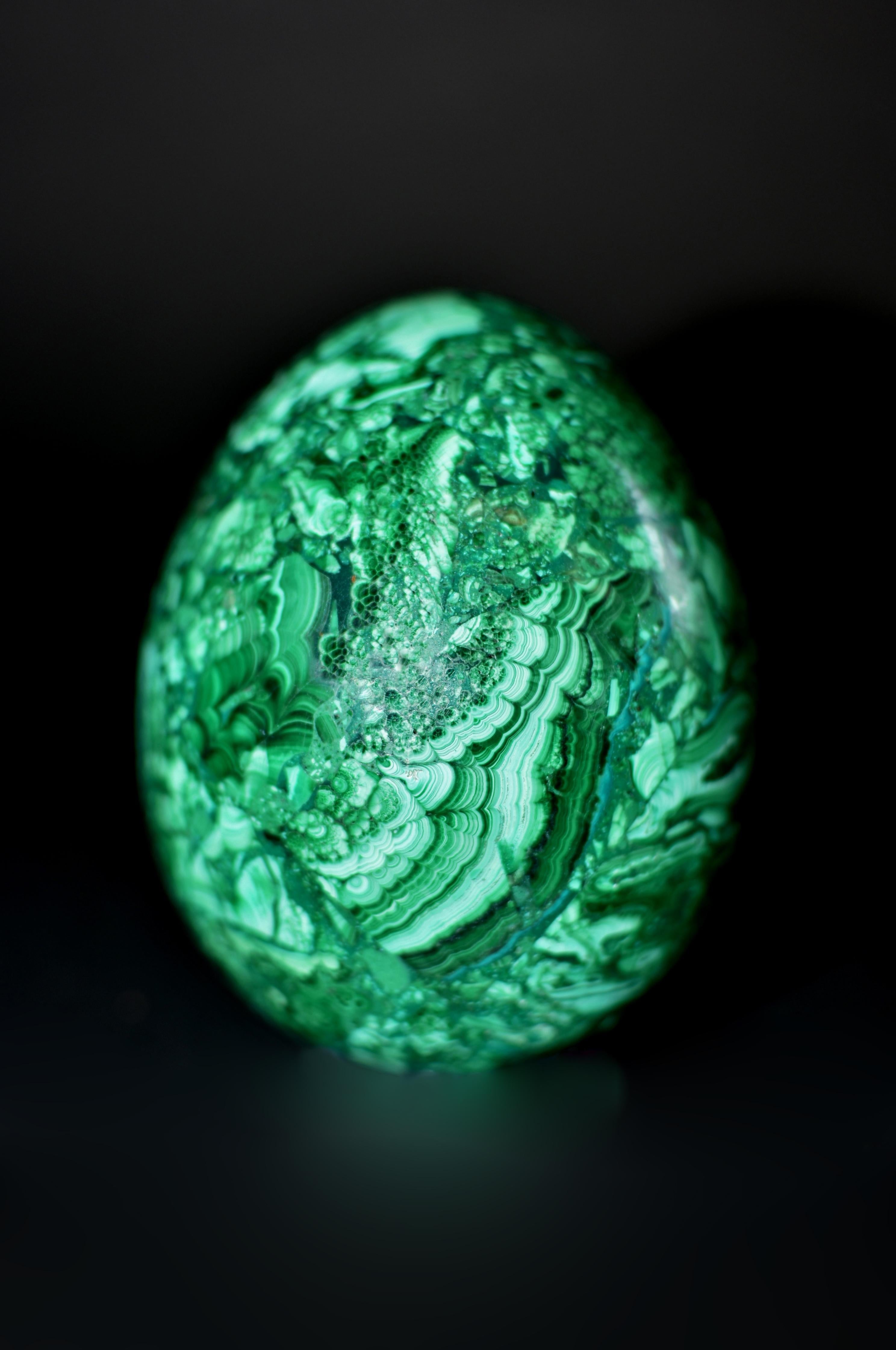 Two Large Malachite Eggs on Brass Stands For Sale 13