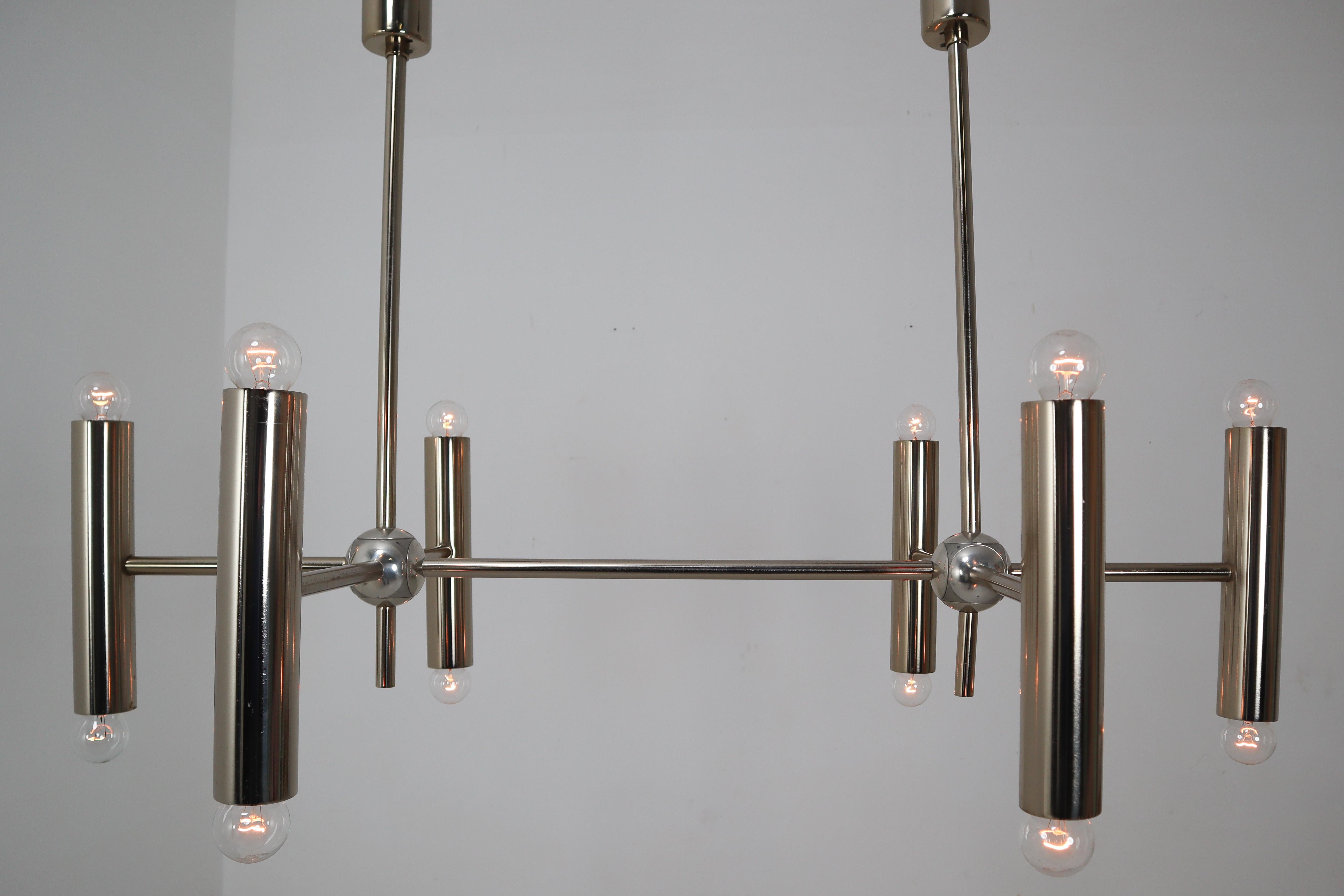 20th Century Two Large Minimalistic Design Geometric Chandeliers in Chrome, Germany, 1970s