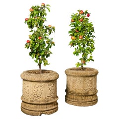 Two Large Reclaimed Carved Limestone Pots