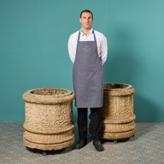 Two Large Reclaimed Carved Limestone Tree Planters