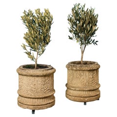 Antique Two Large Reclaimed Carved Limestone Tree Planters
