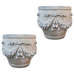 Two Large Reclaimed Limestone Garden Planters