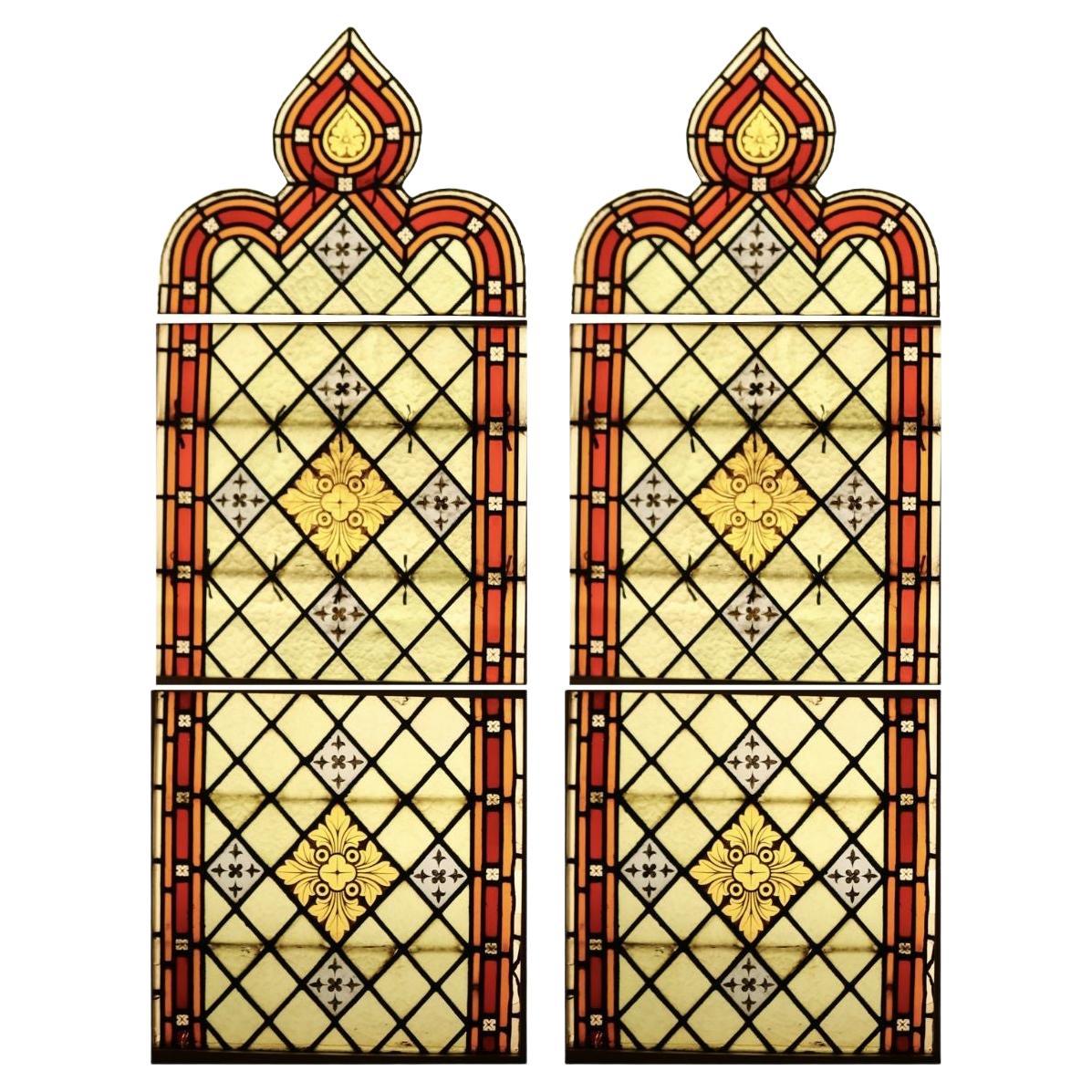 Two Large Reclaimed Stained Glass Church Windows For Sale