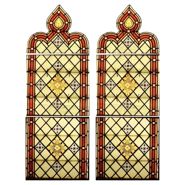 Two Large Reclaimed Stained Glass Church Windows For Sale at 1stDibs