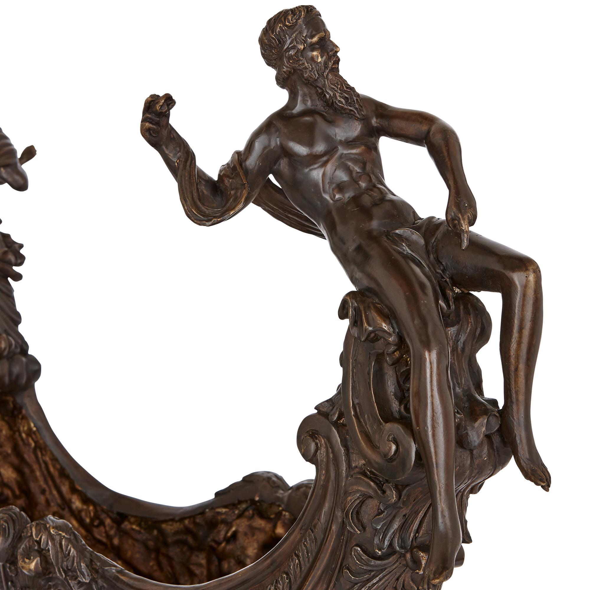 Two large Renaissance style bronzed metal centrepiece garniture In Good Condition For Sale In London, GB