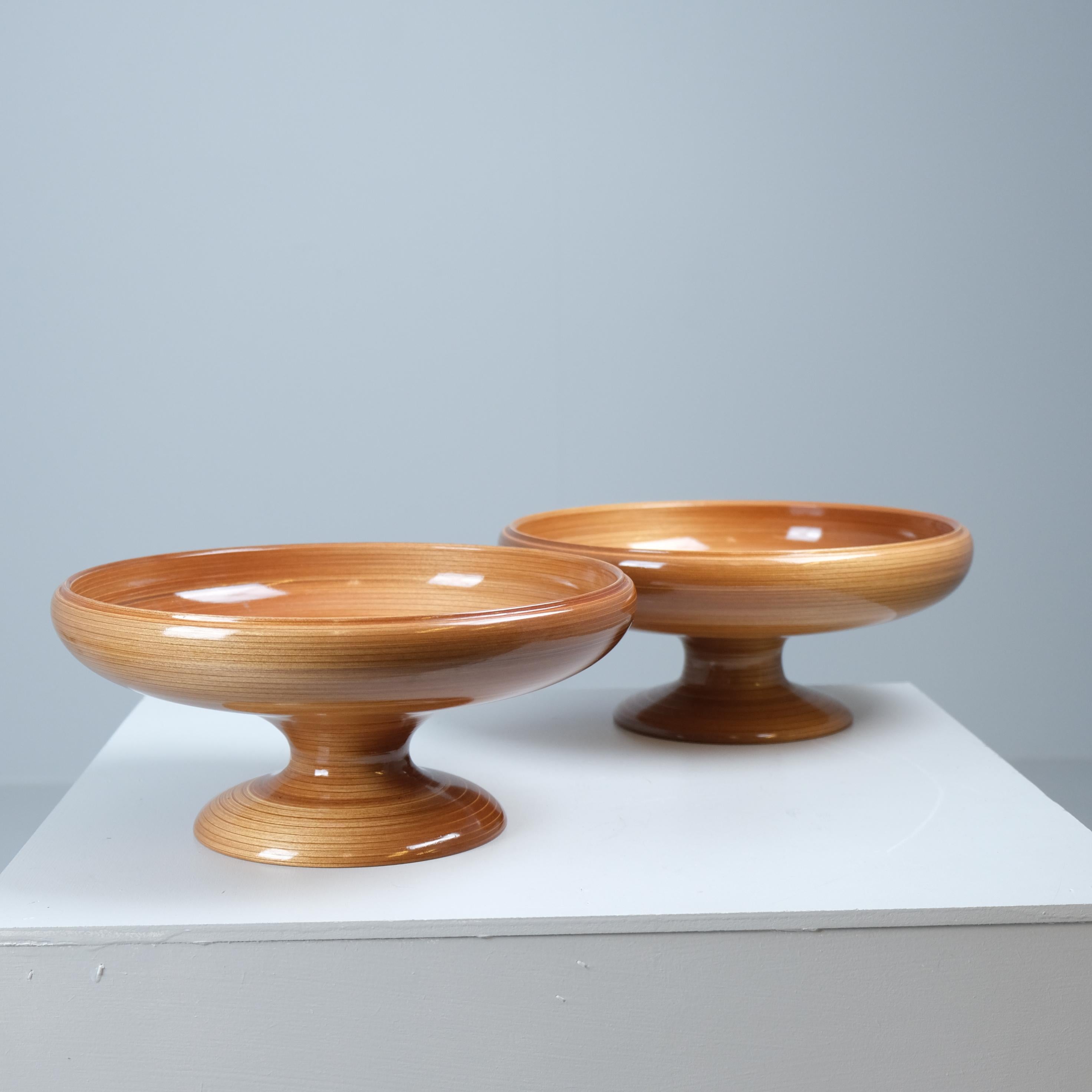Two large Rhythmic Veneer Bowls by Wilh. Schauman Oy, Finland 1980s in vendita 3
