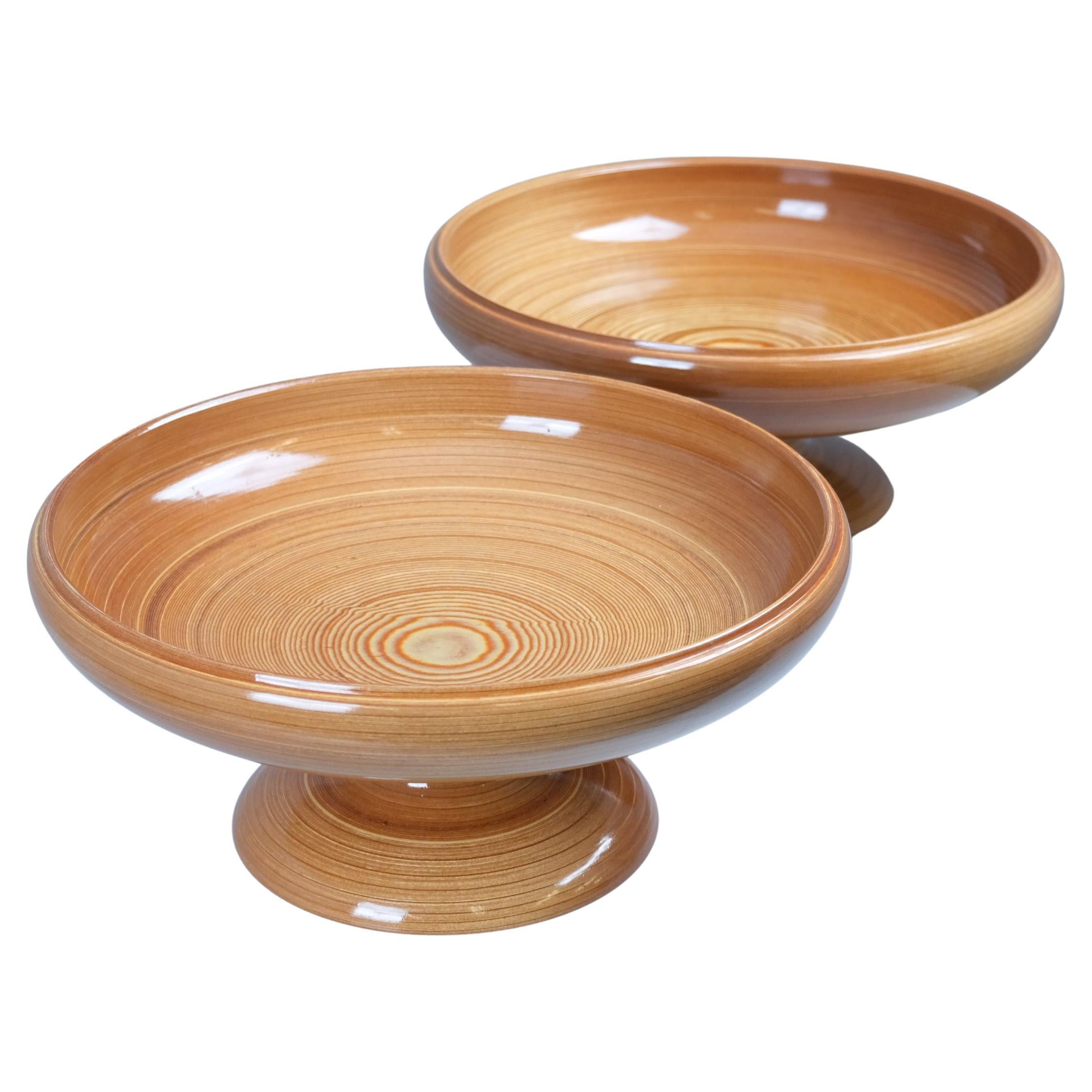 Two large Rhythmic Veneer Bowls by Wilh. Schauman Oy, Finland 1980s