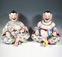 Two Large Seated Meissen Porcelain Wiggling Pagodas, By J.J. Kaendler, Ca 1840