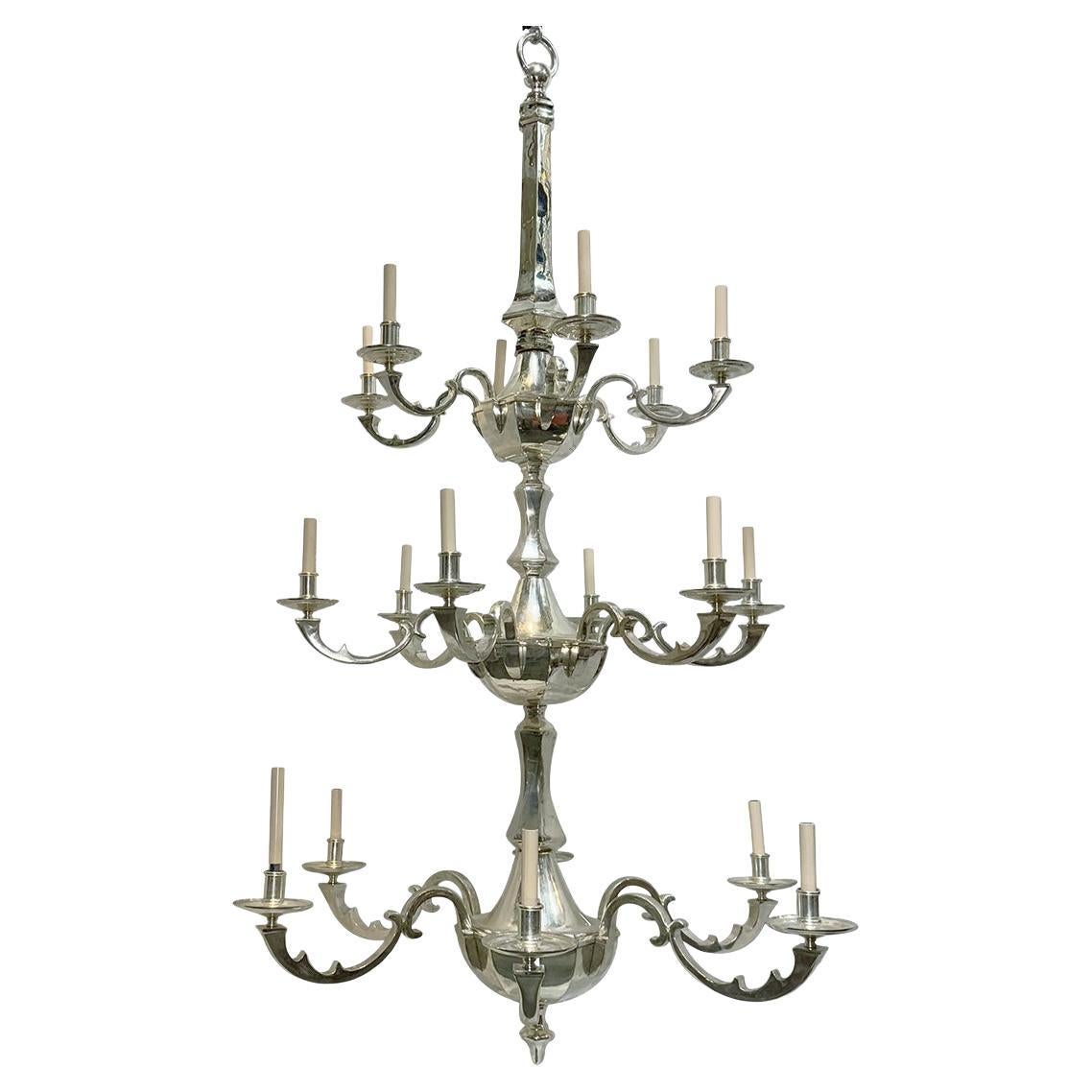 Two Large Silver Plated Three-Tiered Chandelier, Sold Individually