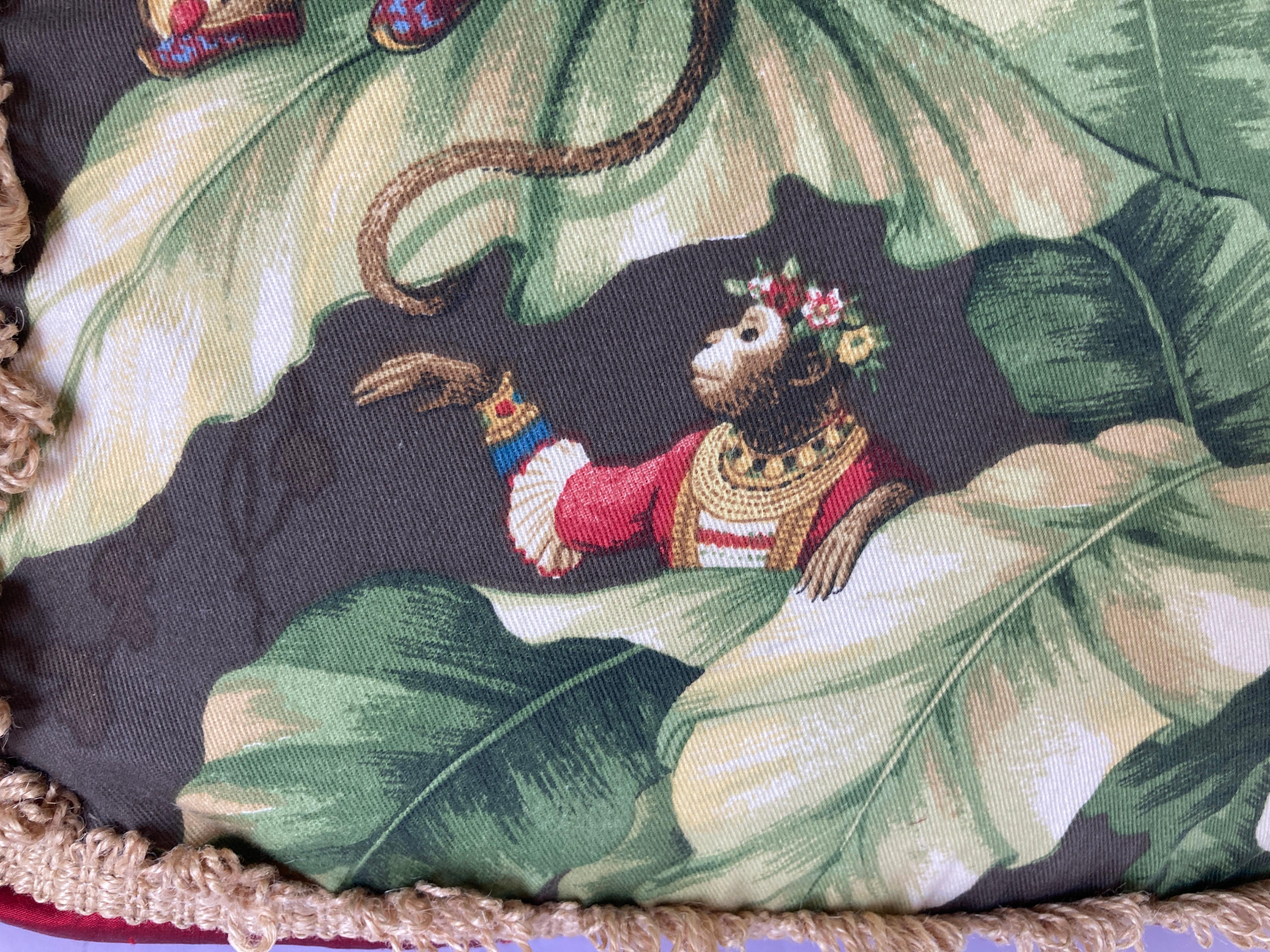 Hand-Crafted Two Large Throw Pillows with Tropical Jungle Boogie Monkeys