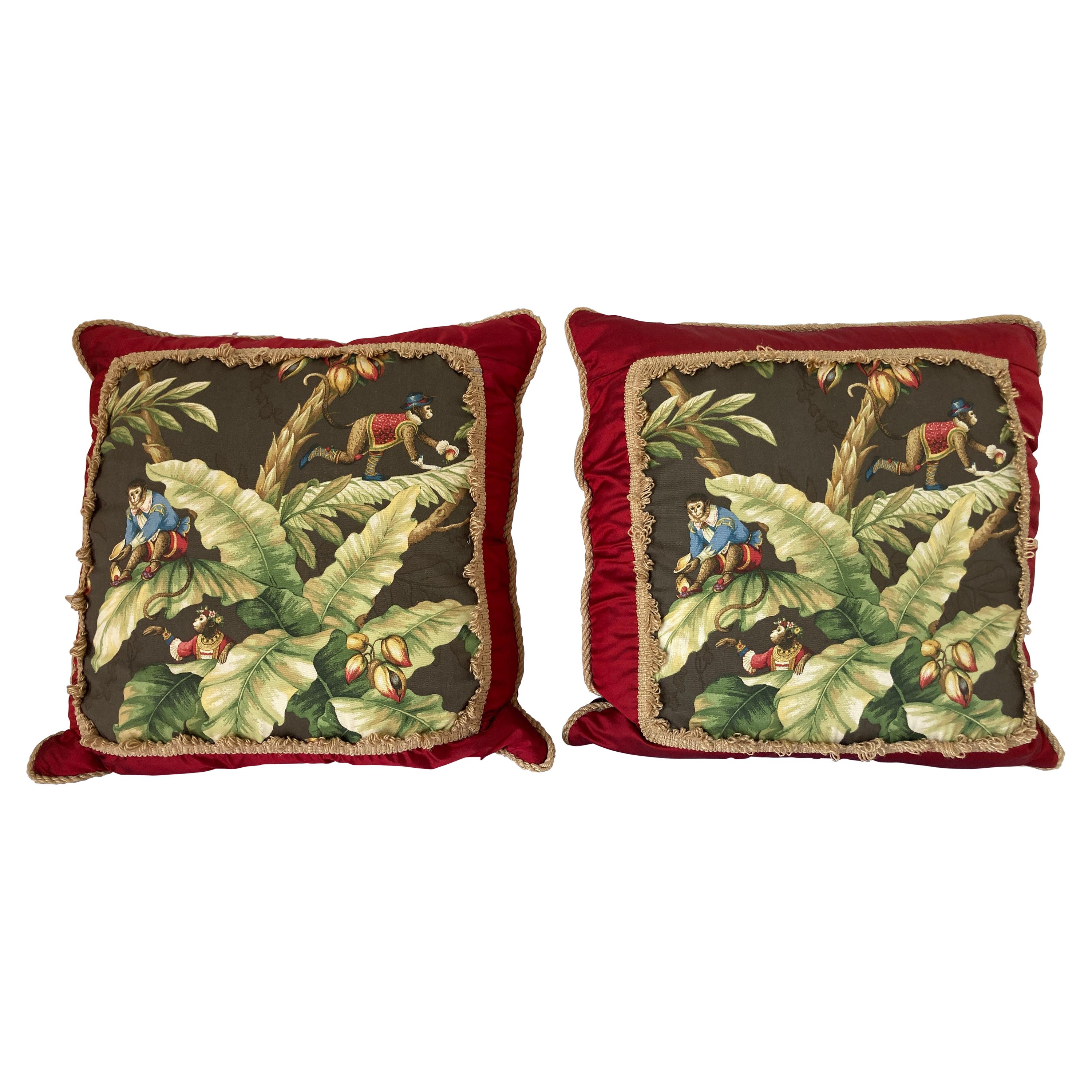 Two Large Throw Pillows with Tropical Jungle Boogie Monkeys
