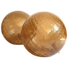 Two Large Tinted Murano Glass Ball Shaped Lamps Mid-Century Modern Mazzega Style