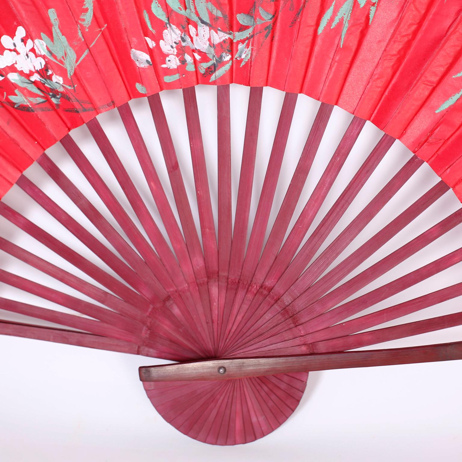 Two Large Vintage Japanese Paper Fans, Priced Individually In Good Condition In Palm Beach, FL