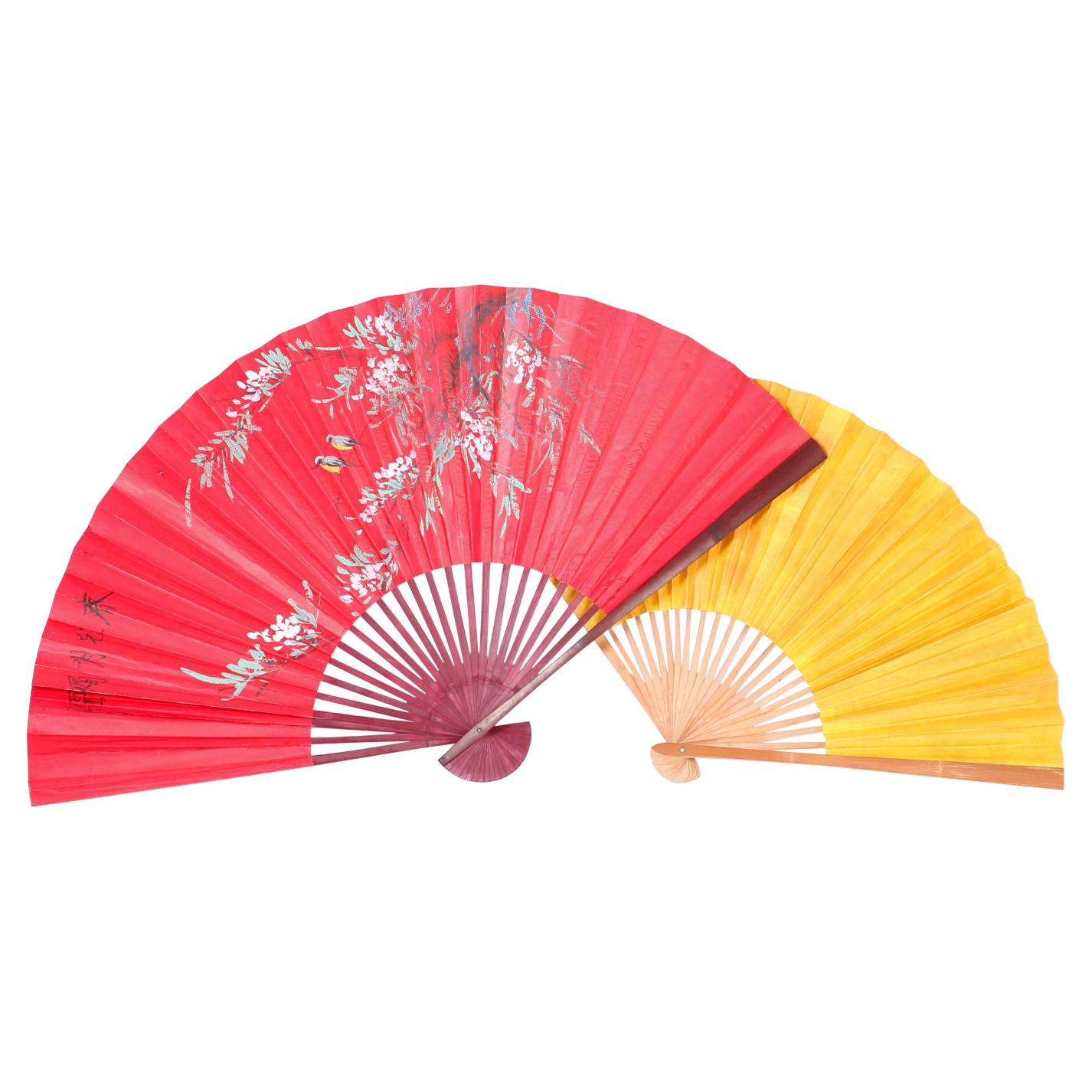 Two Large Vintage Japanese Paper Fans, Priced Individually