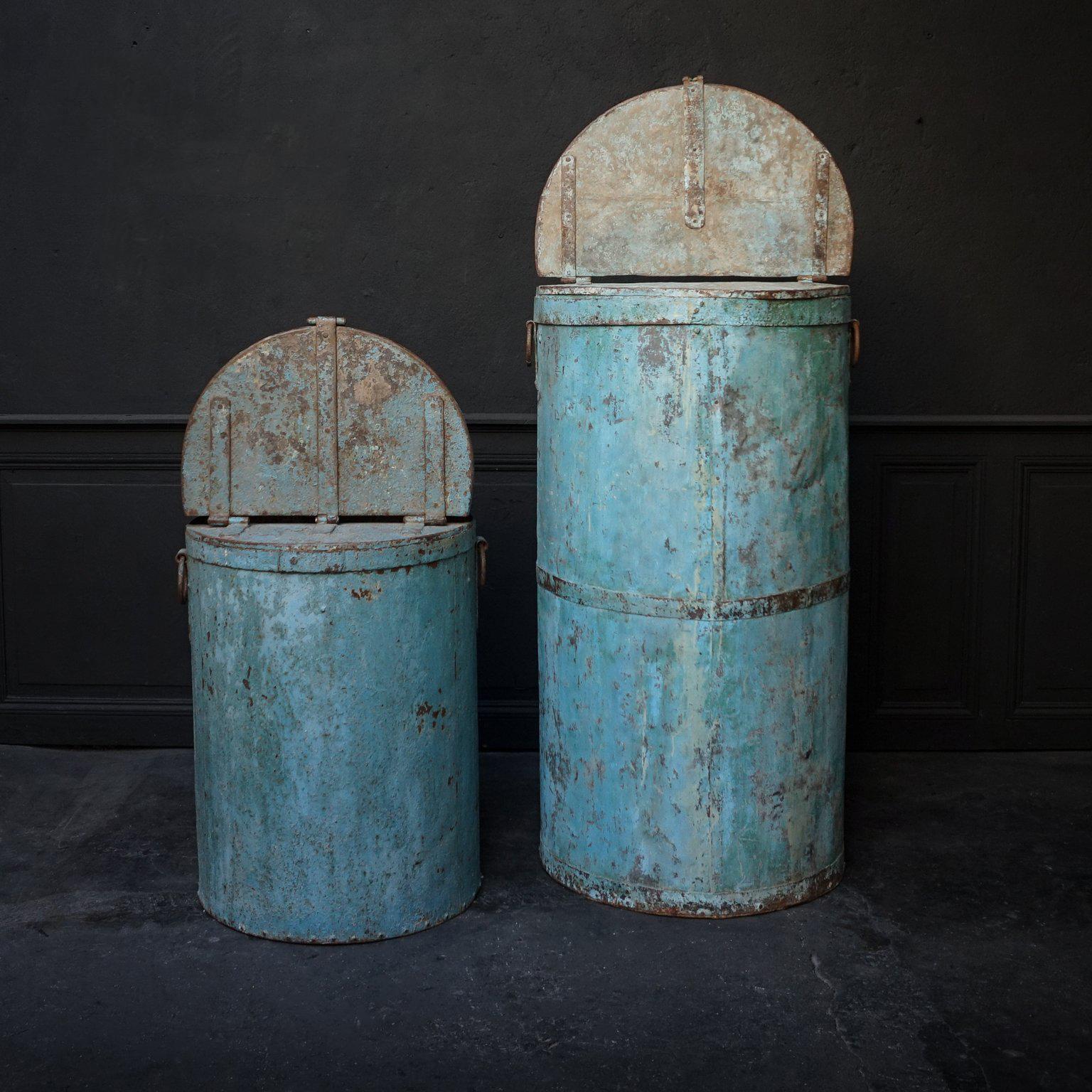 Two Large Vintage Metal Barrels 1