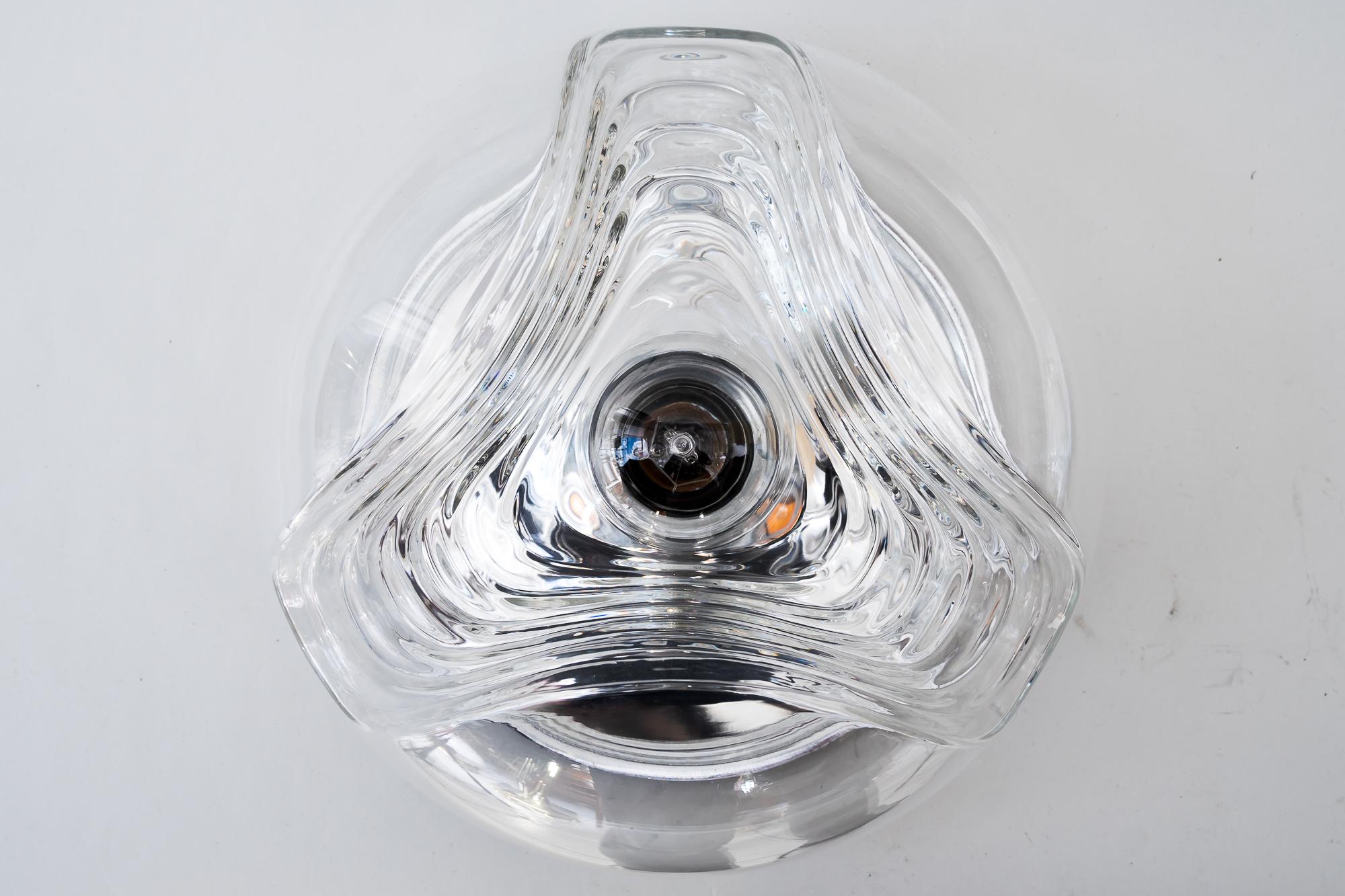 Glass Two Large Wall Sconce/Flushmount, Koch & Lowy by Peill & Putzler, Germany, 1970s