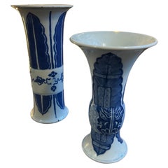 Two Late 19th Century Chinese White and Blue Hand Painted Porcelain Vases