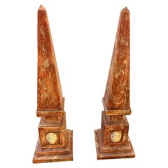 Two Late 19th Century Hand-Painted Wood Italian Obelisks