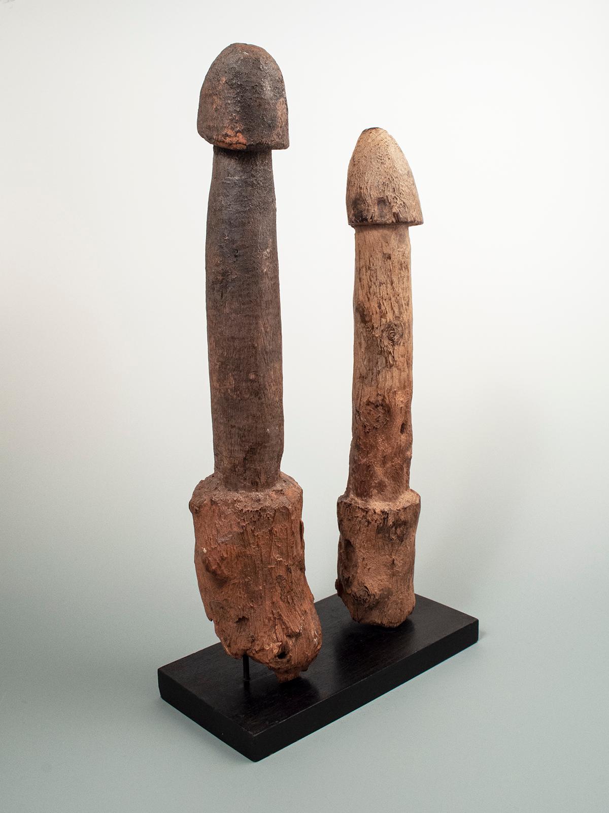 Tribal Two Late 19th-Early 20th Century Wood Legba Phalluses, Fon People, West Africa