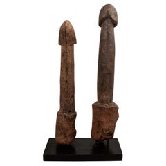 Antique Two Late 19th-Early 20th Century Wood Legba Phalluses, Fon People, West Africa