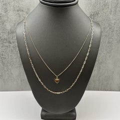 Two Layer Heart Necklace 10kt Yellow Gold Paperclip Chain New