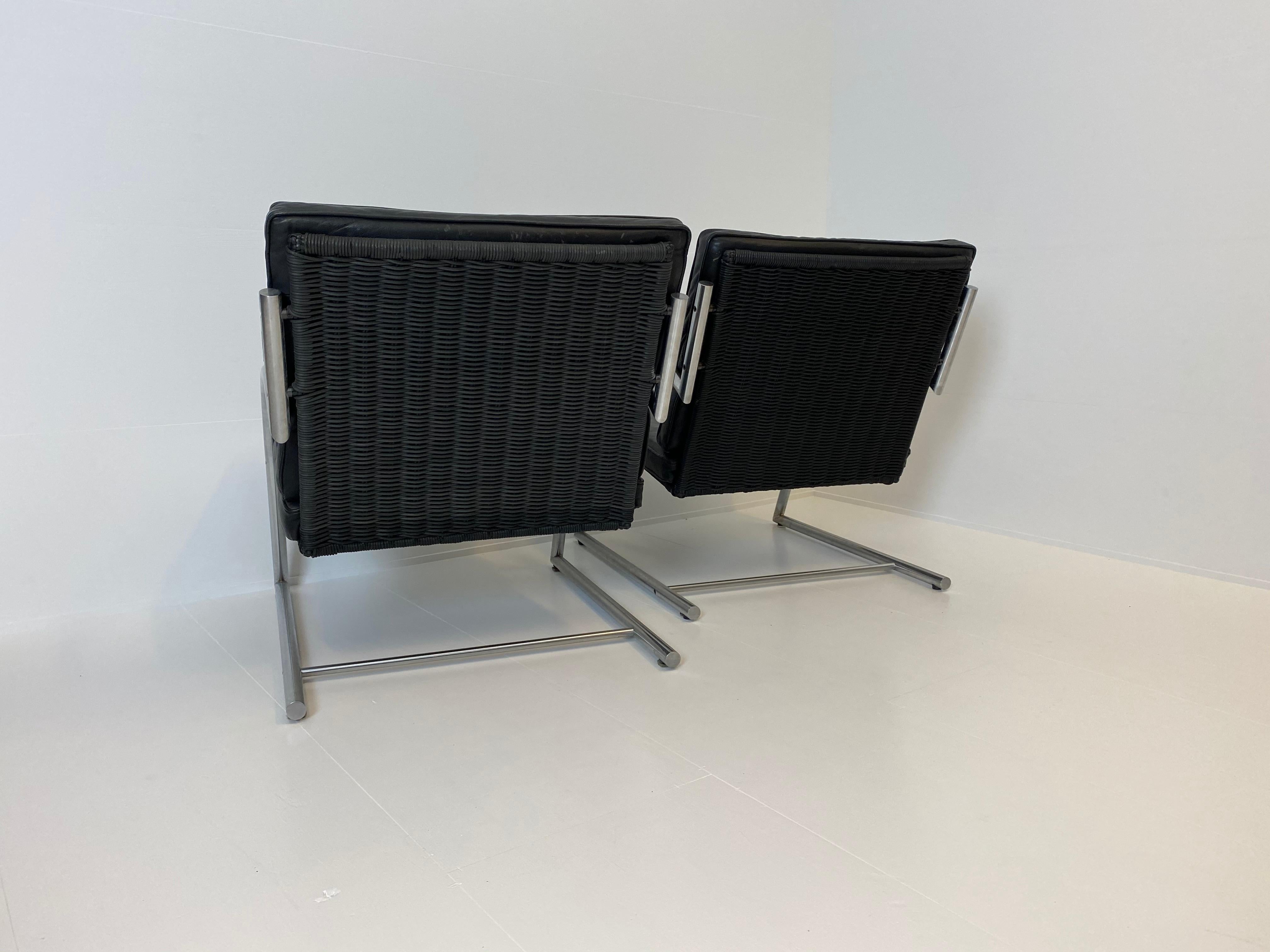 Stainless Steel Two Leather Chairs For Sale