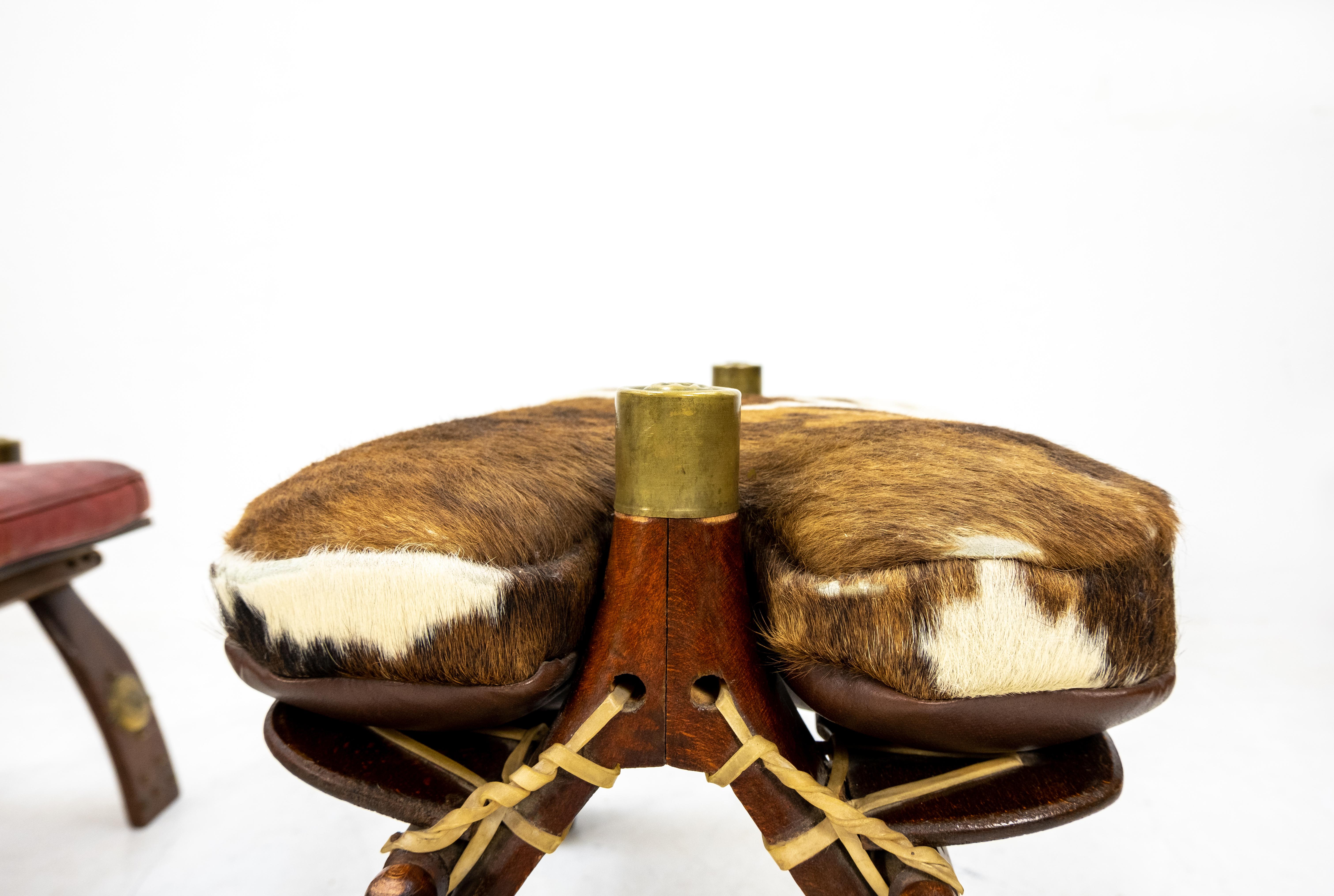 Two Leather Egyptian Camel Saddle Foot Stools, 1960s 3
