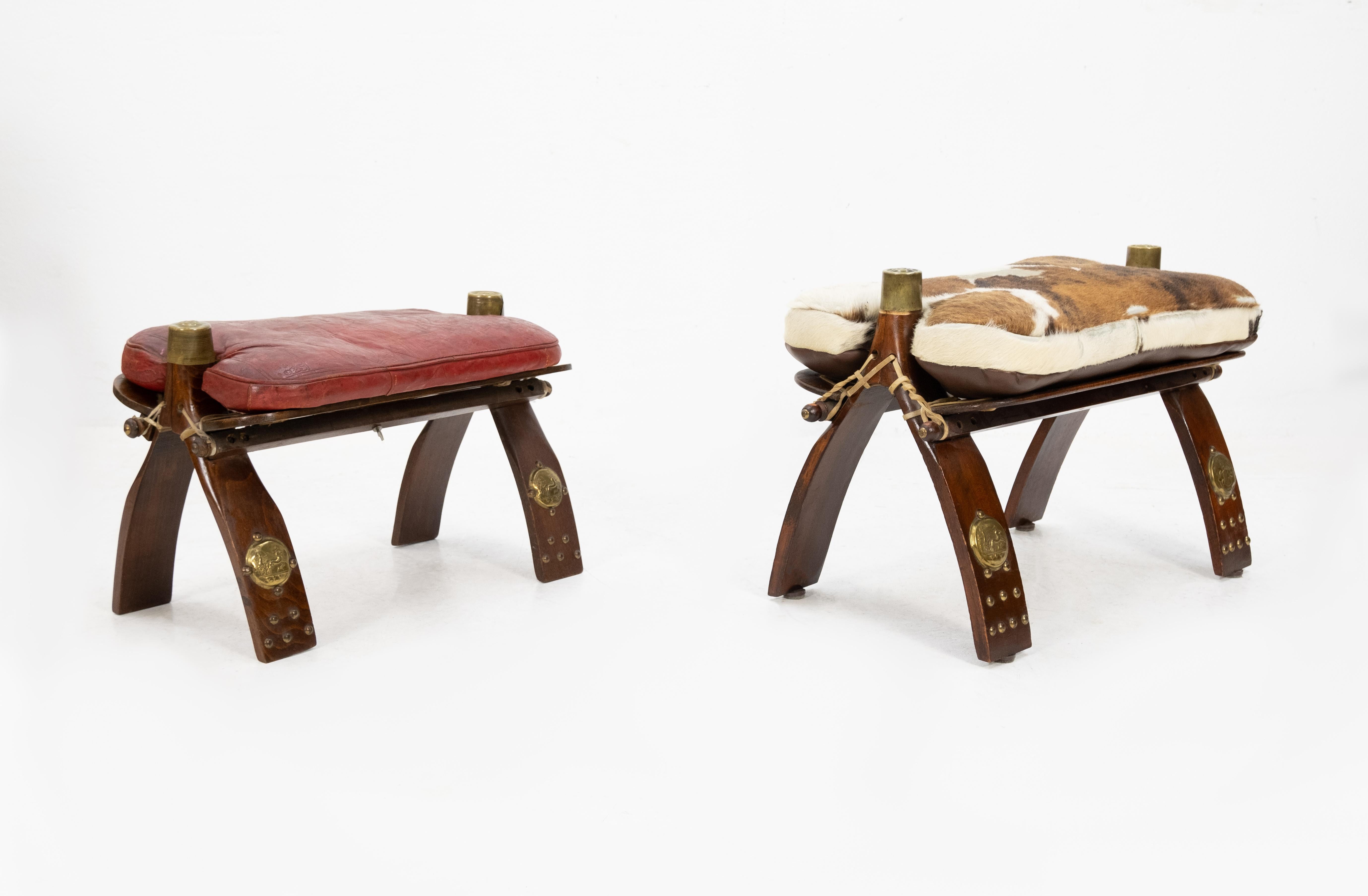 Two Leather Egyptian Camel Saddle Foot Stools, 1960s 1