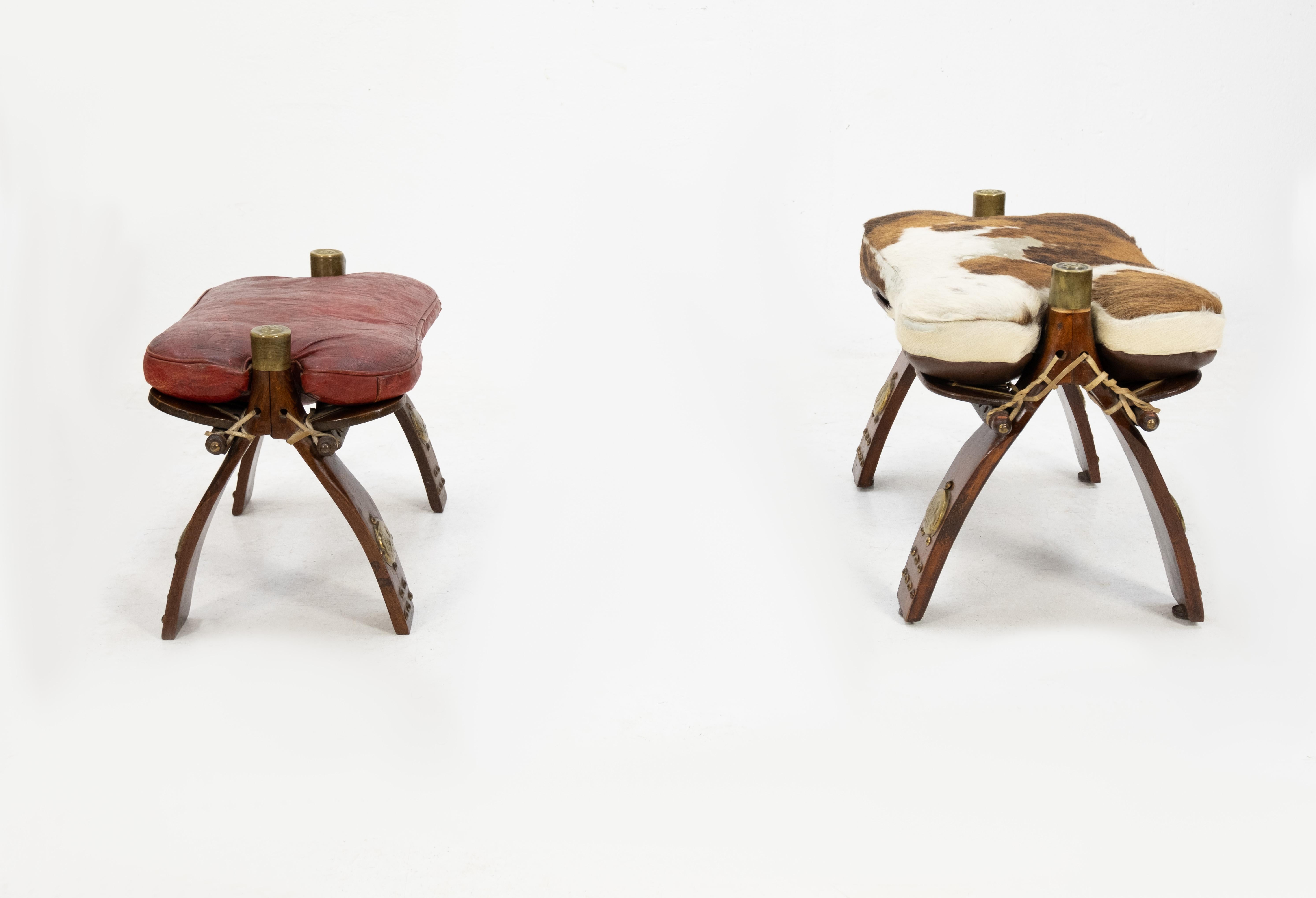 Two Leather Egyptian Camel Saddle Foot Stools, 1960s 2