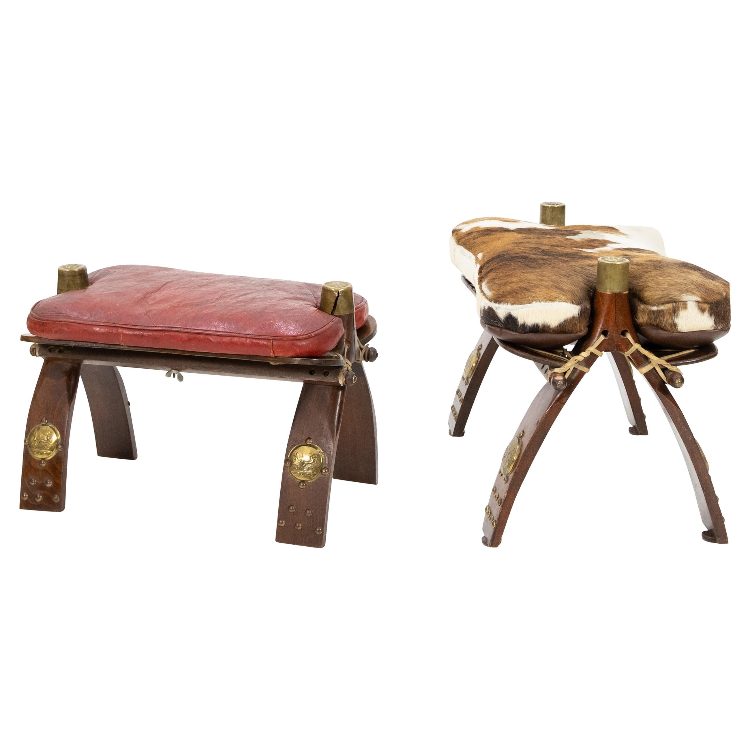 Two Leather Egyptian Camel Saddle Foot Stools, 1960s