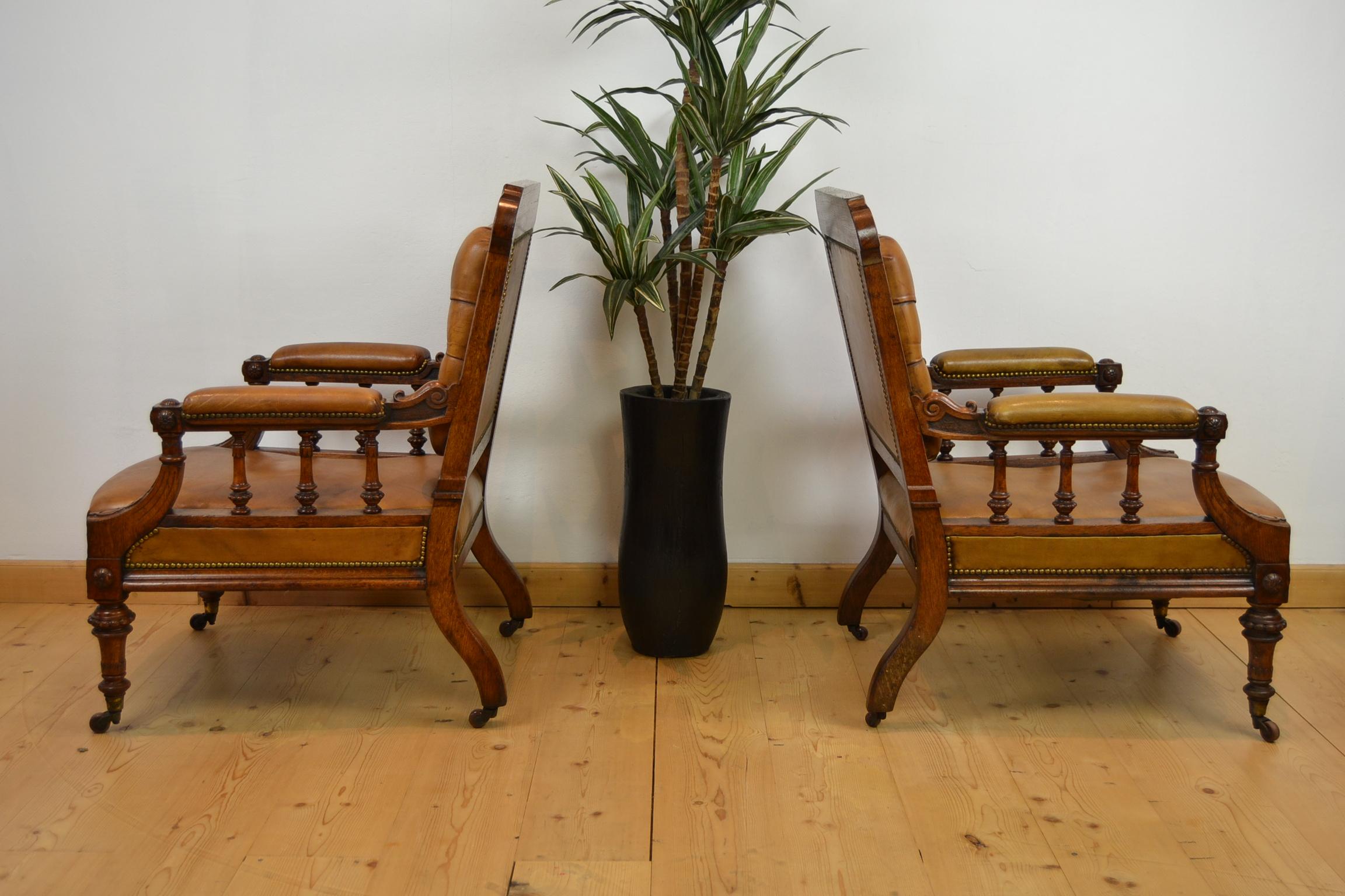 Two Leather Library Chairs, Leather Armchairs, Late 19th Century 4
