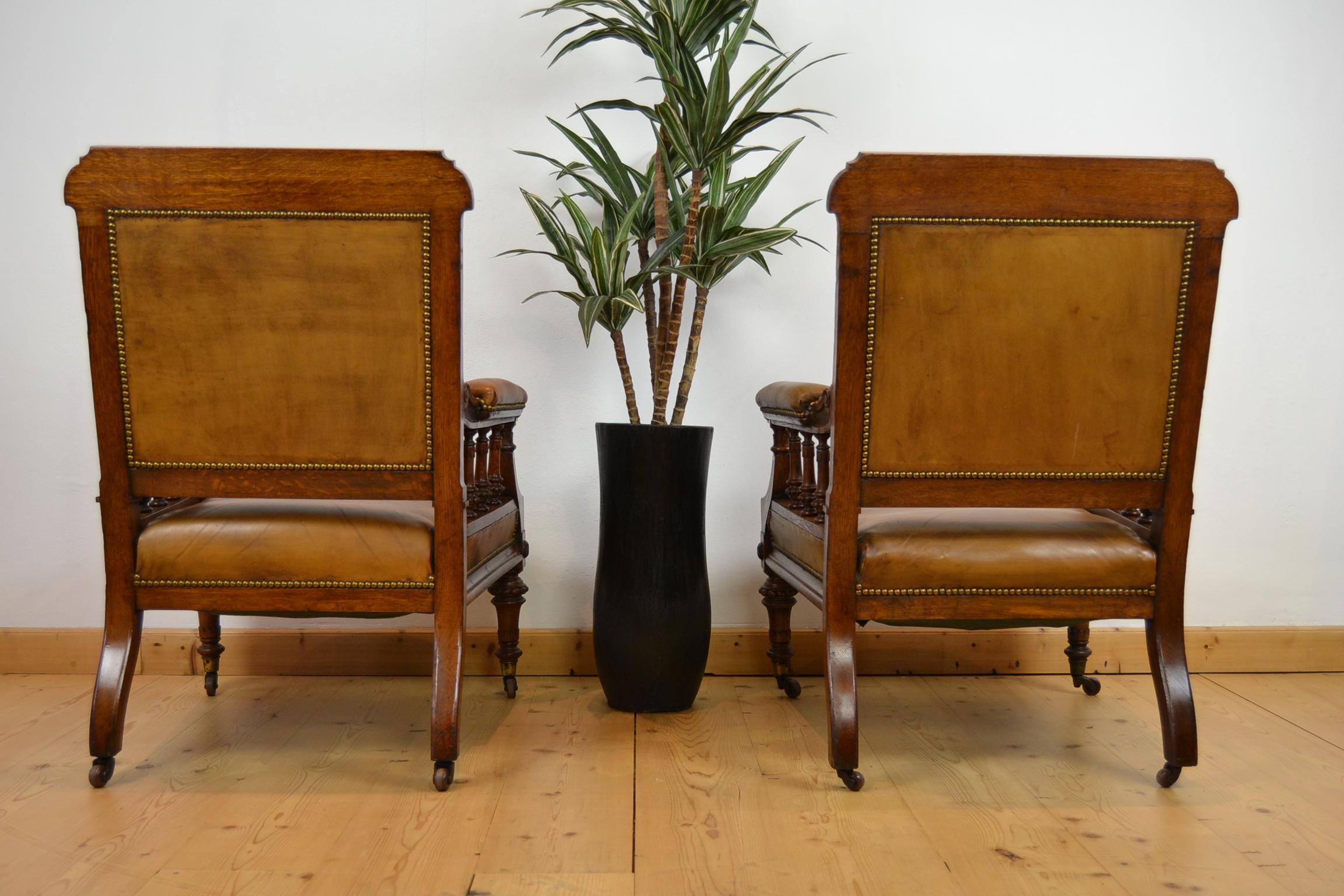 Two Leather Library Chairs, Leather Armchairs, Late 19th Century 5