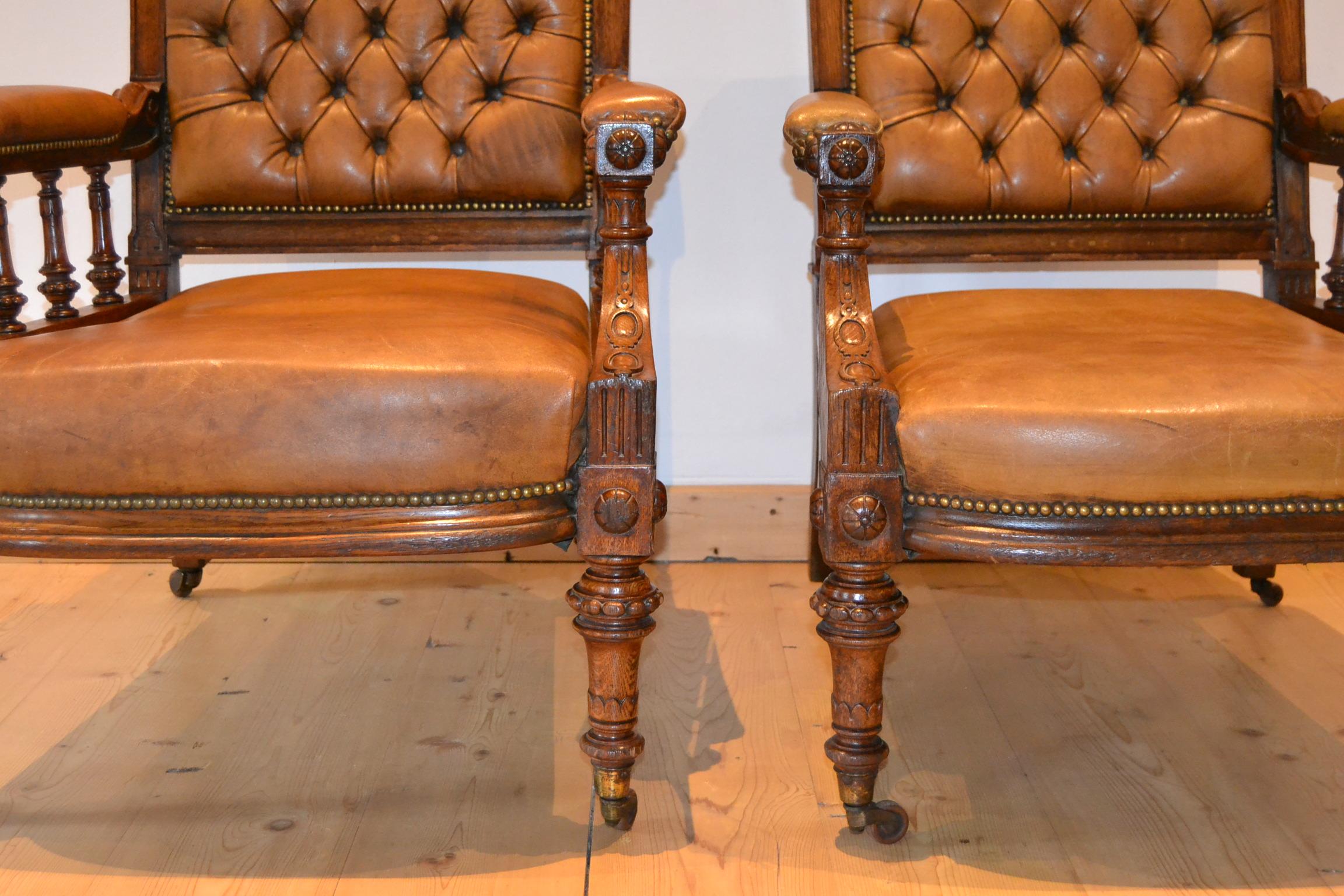 Two Leather Library Chairs, Leather Armchairs, Late 19th Century 10