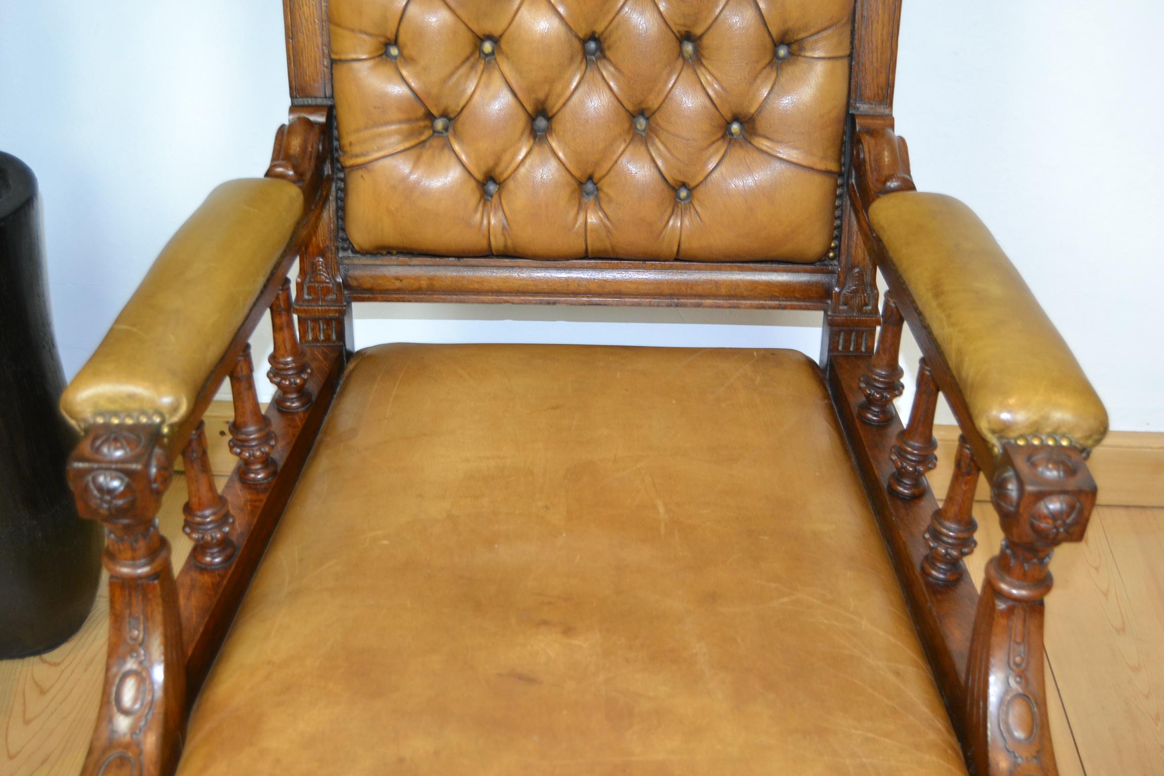 Two Leather Library Chairs, Leather Armchairs, Late 19th Century 1