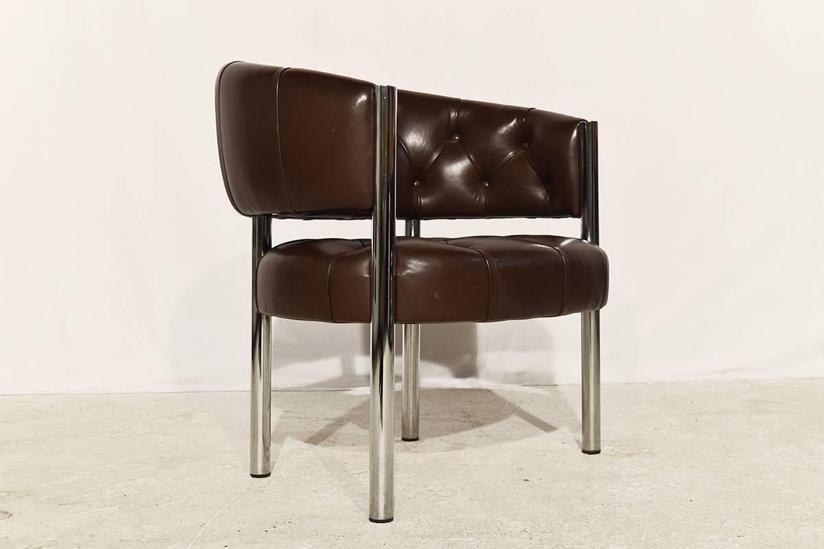 Swiss Two Leather Lobby Chairs by Trix and Robert Haussmann for Dietirker, 1960s
