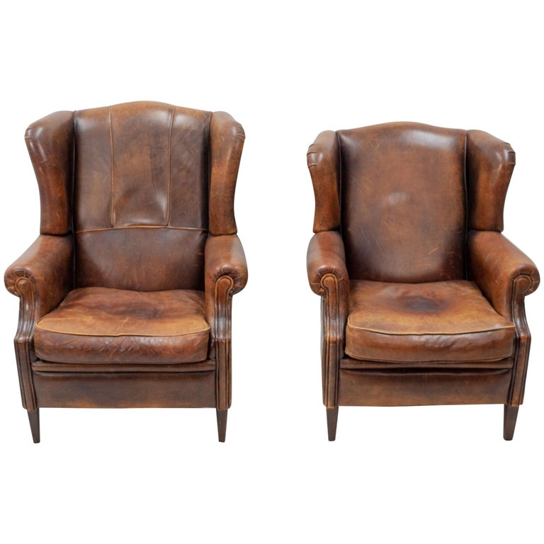 Two Leather Wingback Lounge Chairs At 1stdibs Two Leather Wingback Lounge Chairs For