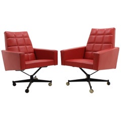 Vintage Two Leatherette Swivel Armchairs, 1970s